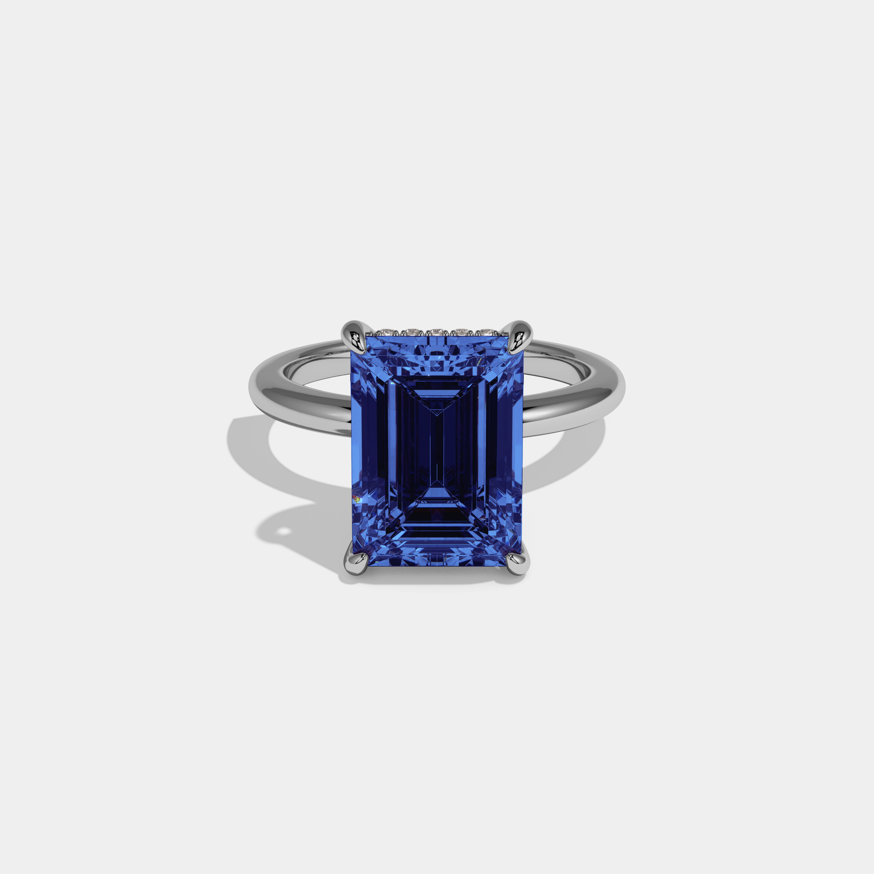 Louise Fancy Dark Blue Emerald Cut Diamond Plain Band Engagement Ring 6.5ct 18K White Gold