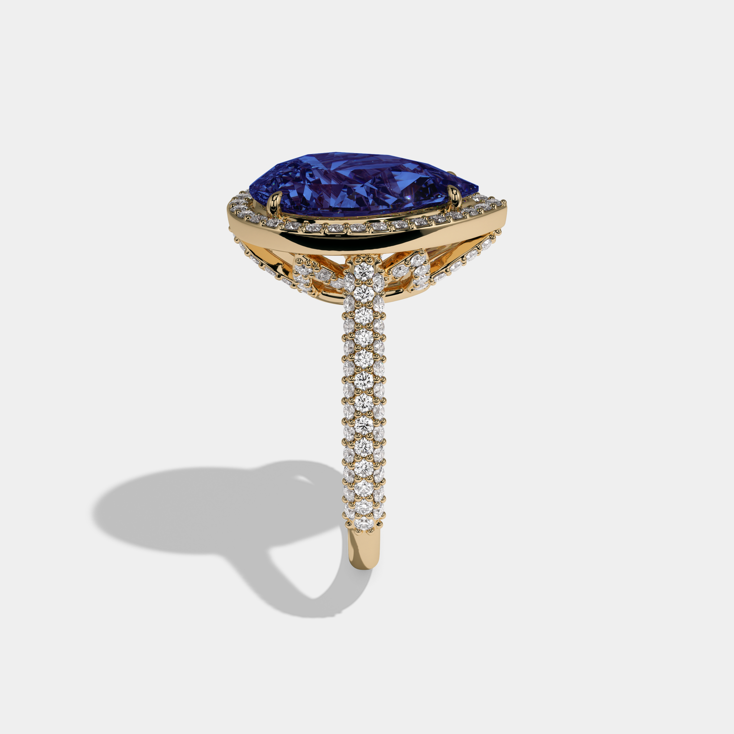Anne Fancy Dark Blue Pear Cut Diamond Band Engagement Ring 8ct 18k Yellow Gold