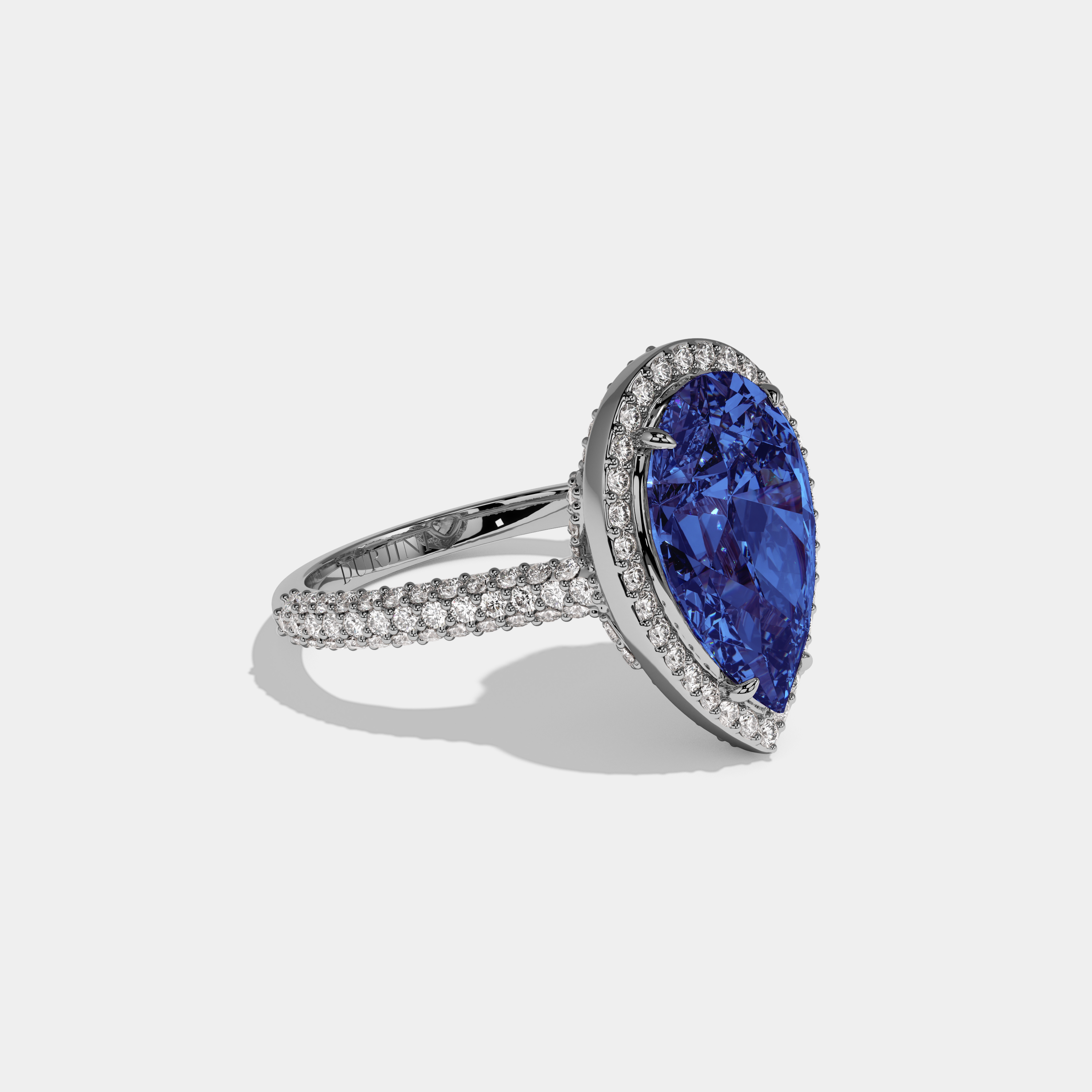 Mary Fancy Dark Blue Pear Cut Diamond Band Engagement Ring 8ct 18k White Gold