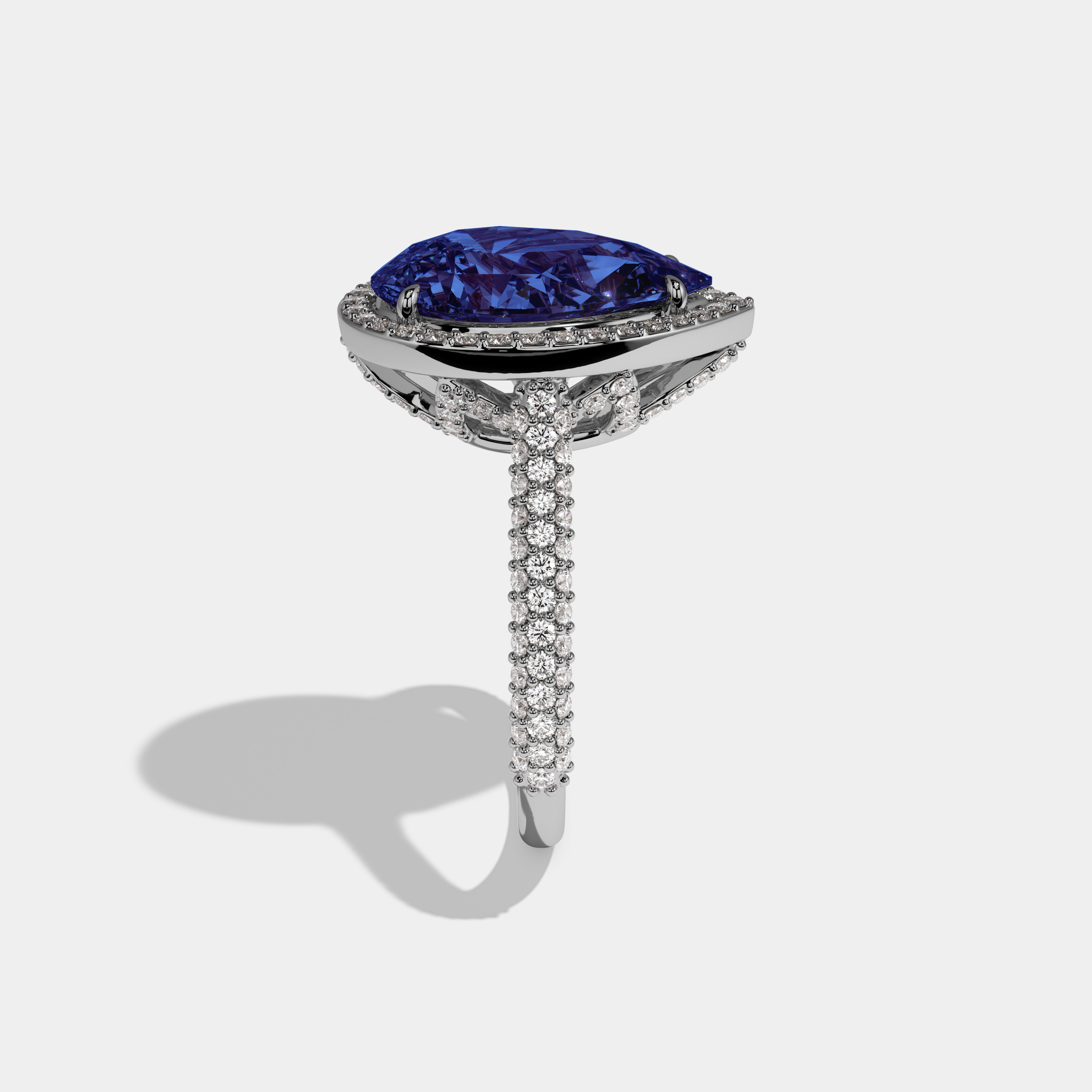 Mary Fancy Dark Blue Pear Cut Diamond Band Engagement Ring 8ct 18k White Gold
