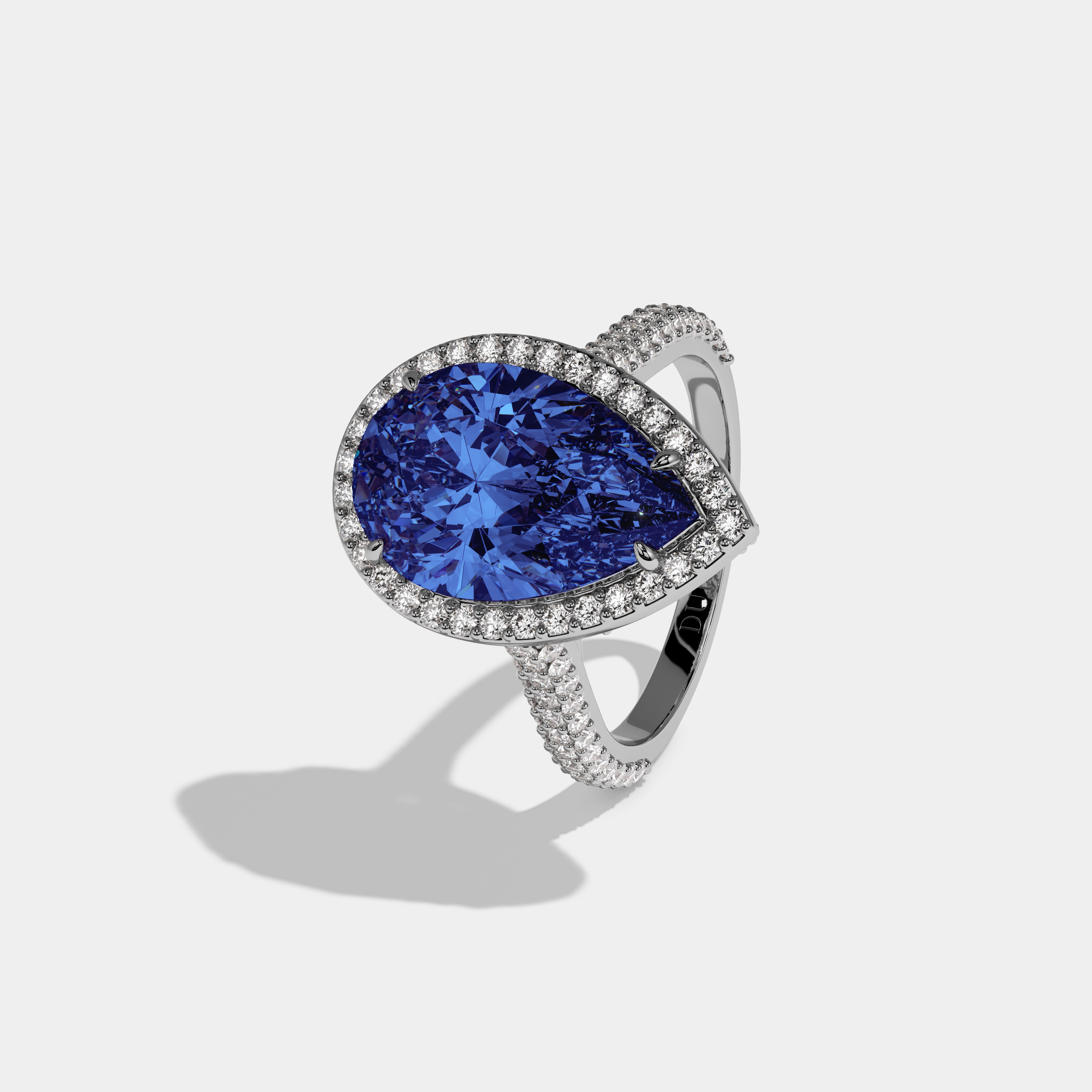 Mary Fancy Dark Blue Pear Cut Diamond Band Engagement Ring 8ct 18k White Gold