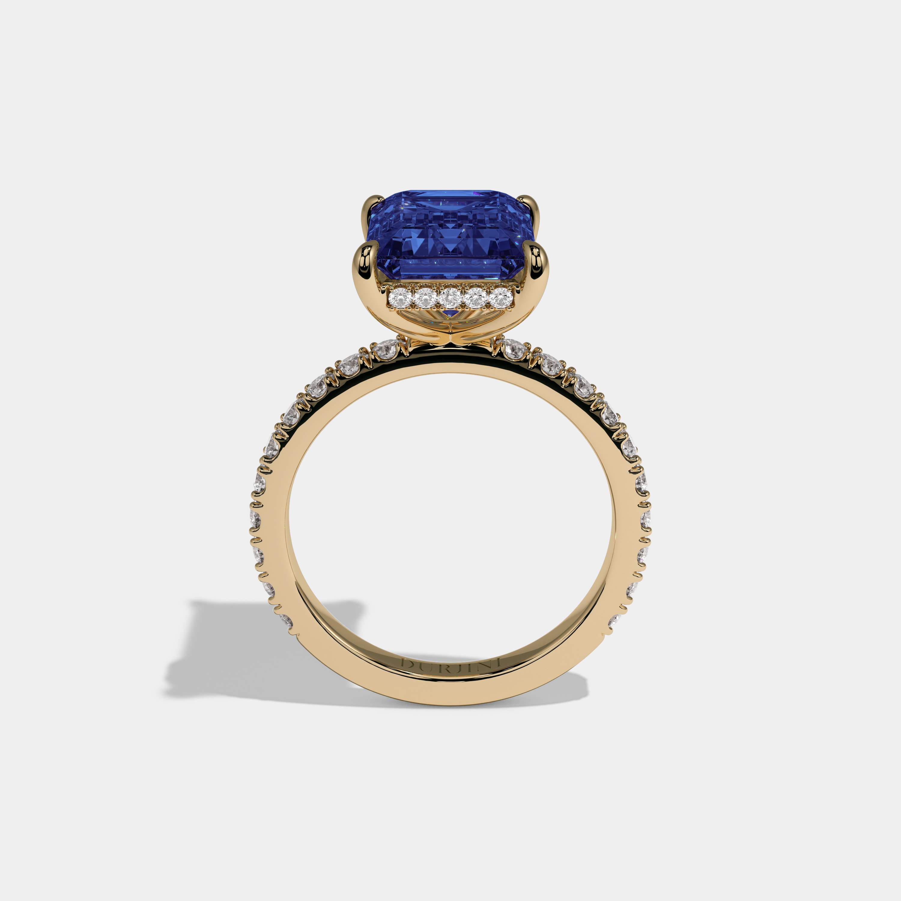 Mary Fancy Dark Blue Emerald Cut Diamond Band Engagement Ring 7ct 18K Yellow Gold