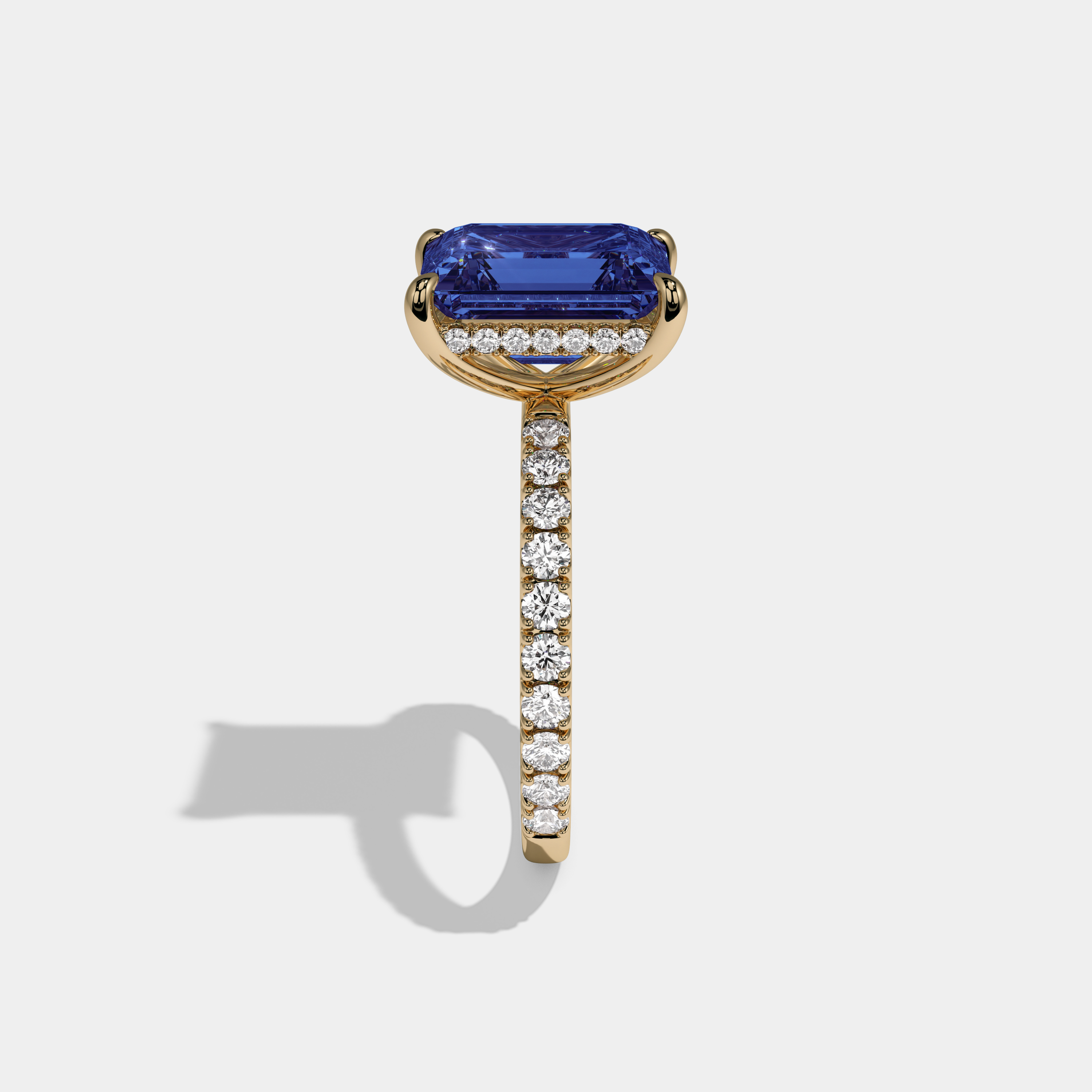 Mary Fancy Dark Blue Emerald Cut Diamond Band Engagement Ring 7ct 18K Yellow Gold