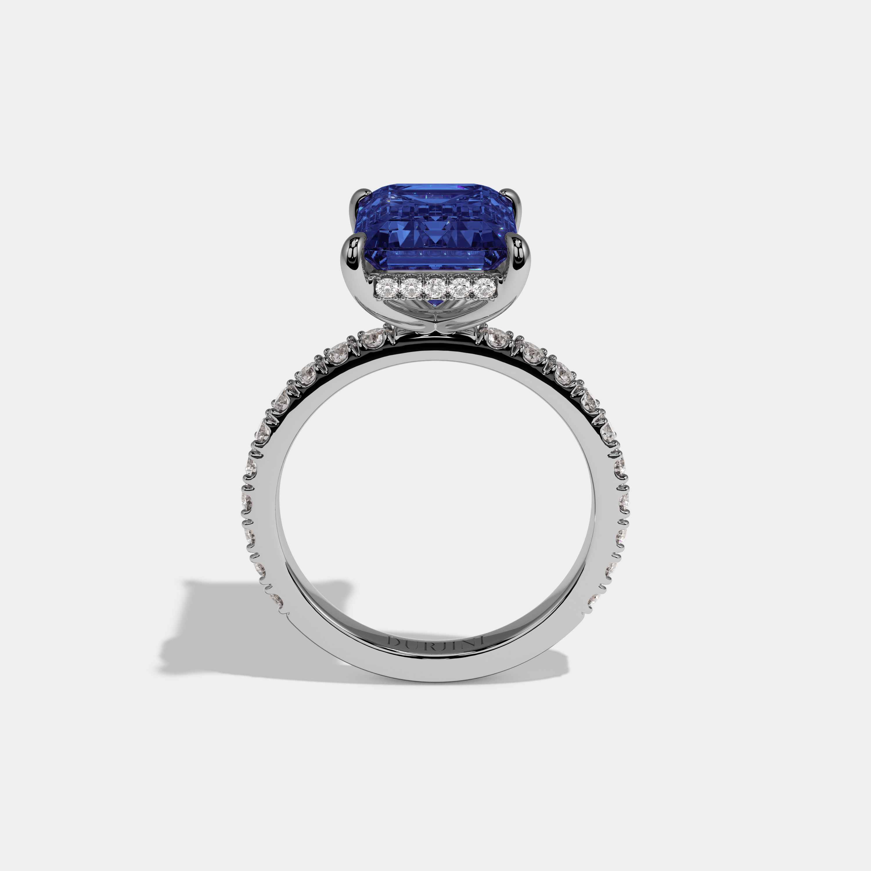 Adelaide Fancy Dark Blue Emerald Cut Diamond Band Engagement Ring 7ct 18K White Gold