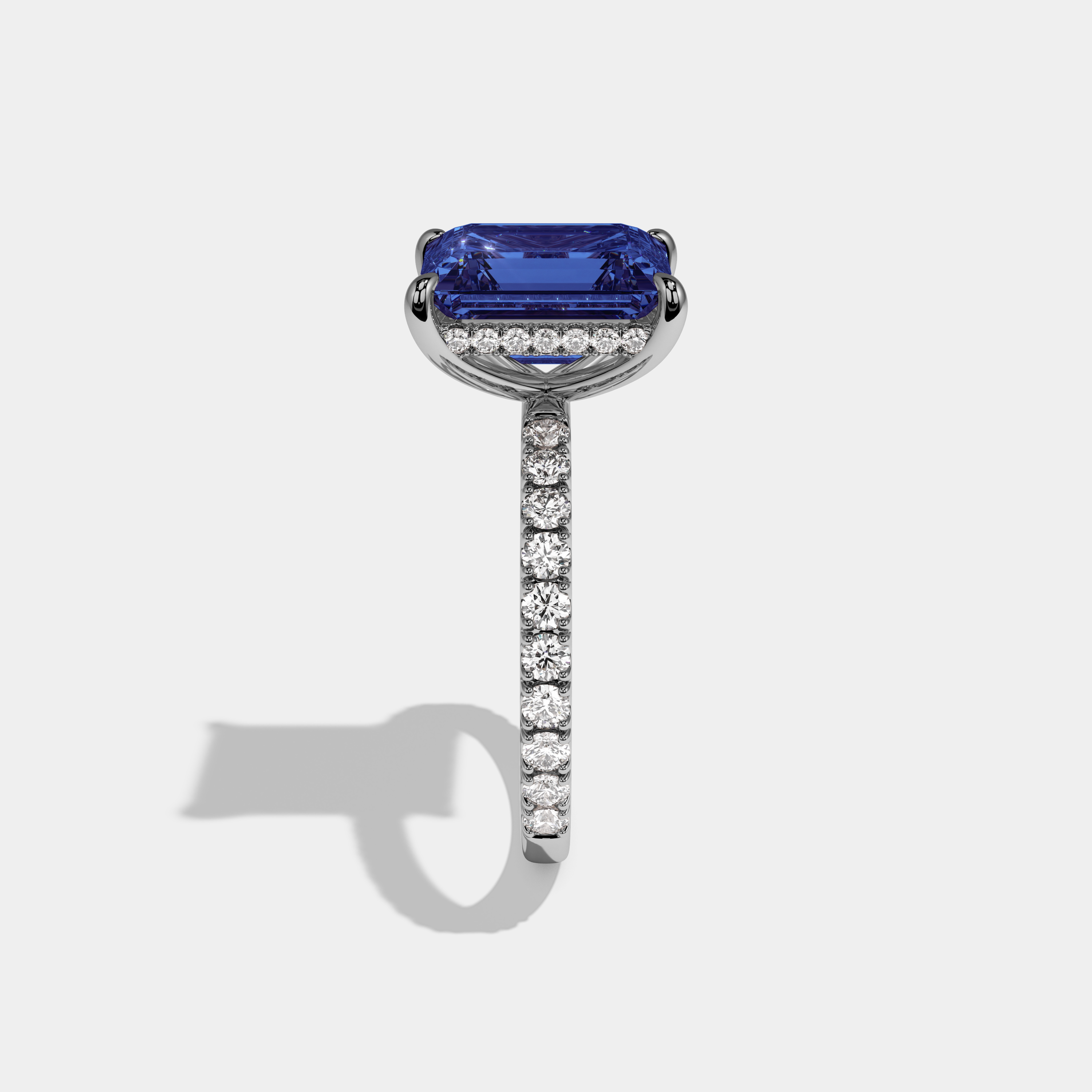 Adelaide Fancy Dark Blue Emerald Cut Diamond Band Engagement Ring 7ct 18K White Gold