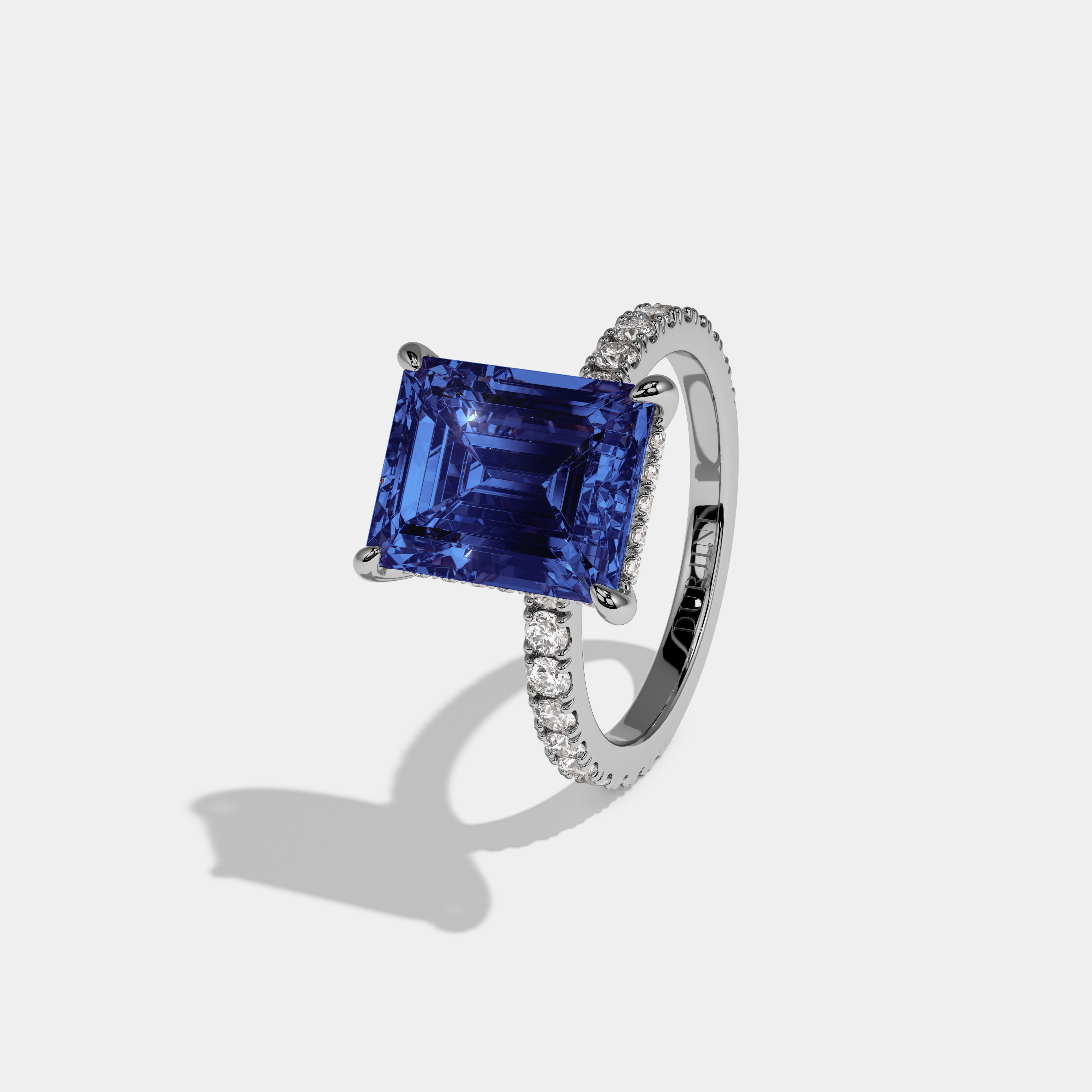 Adelaide Fancy Dark Blue Emerald Cut Diamond Band Engagement Ring 7ct 18K White Gold