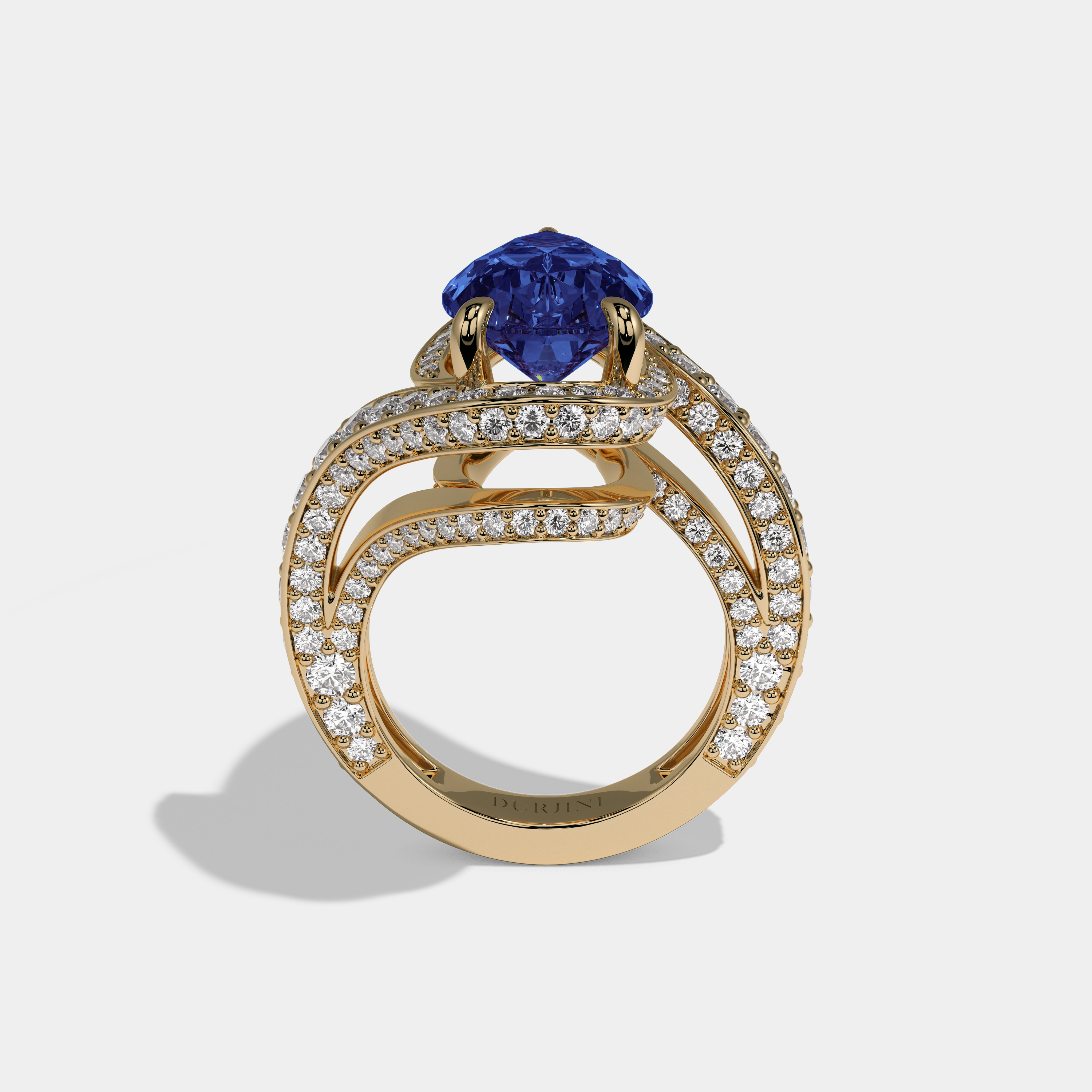 Mary Fancy Dark Blue Pear Cut Diamond Band Engagement Ring 8ct 18K Yellow Gold