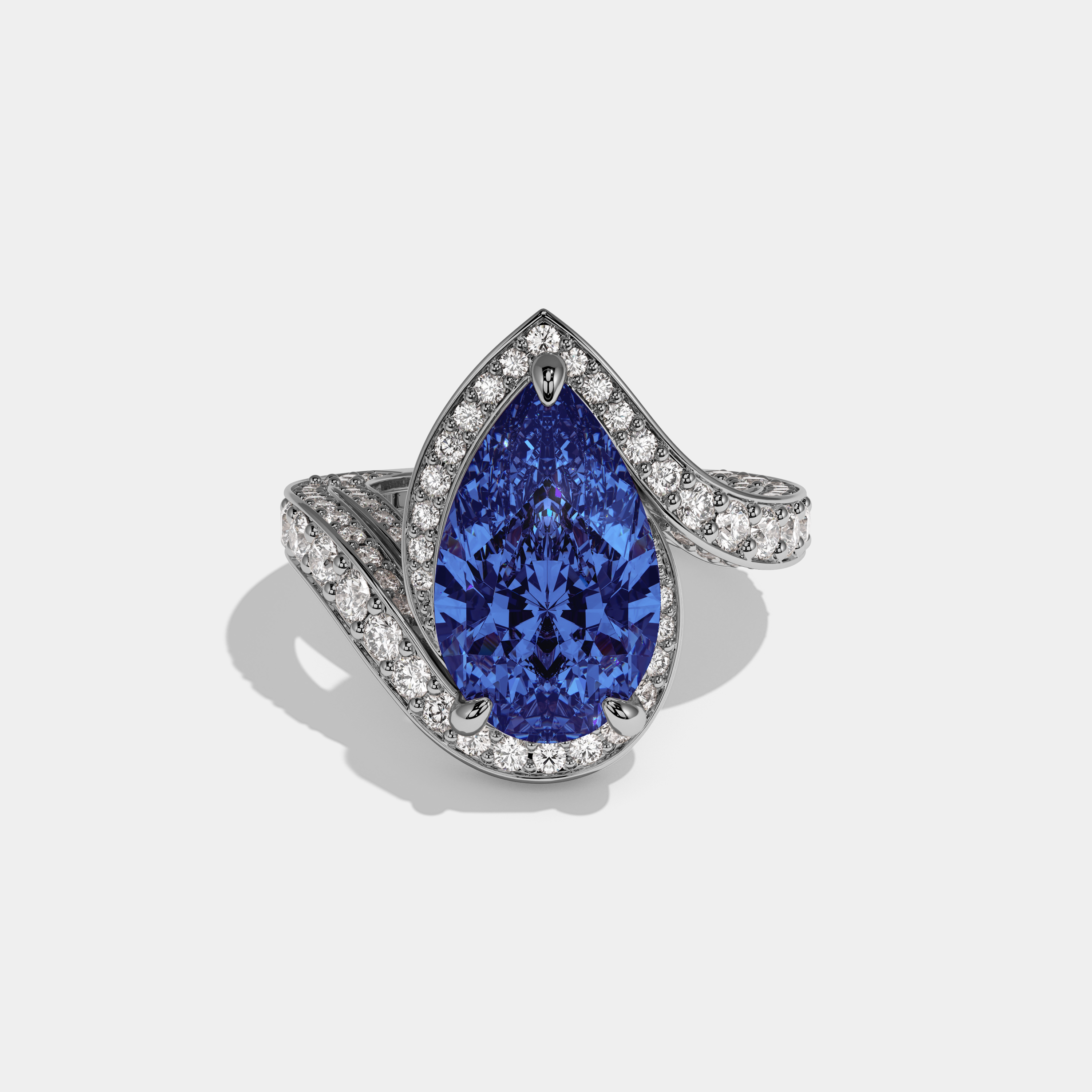 Sophia Fancy Dark Blue Pear Cut Diamond Band Engagement Ring 8ct 18K White Gold