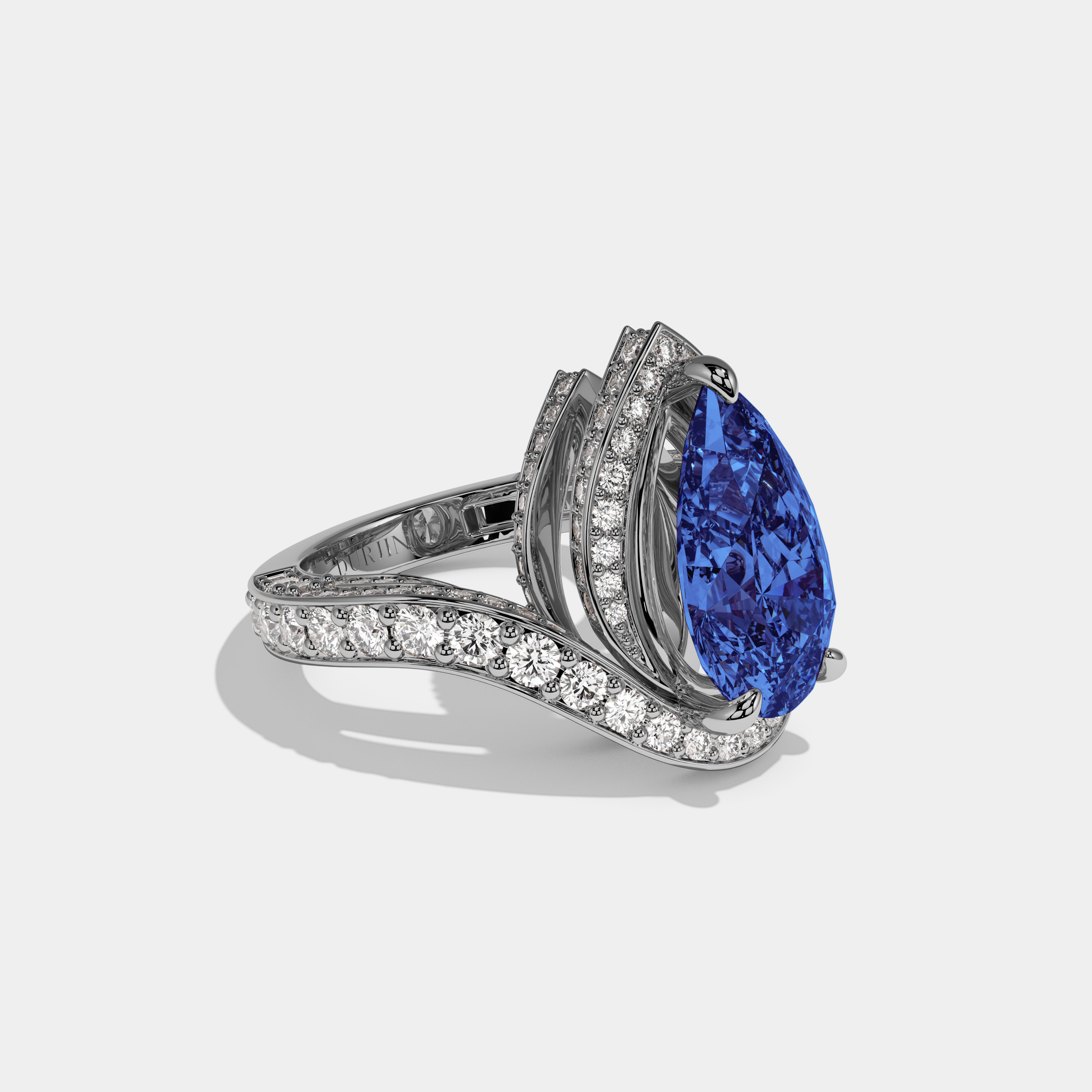Sophia Fancy Dark Blue Pear Cut Diamond Band Engagement Ring 8ct 18K White Gold