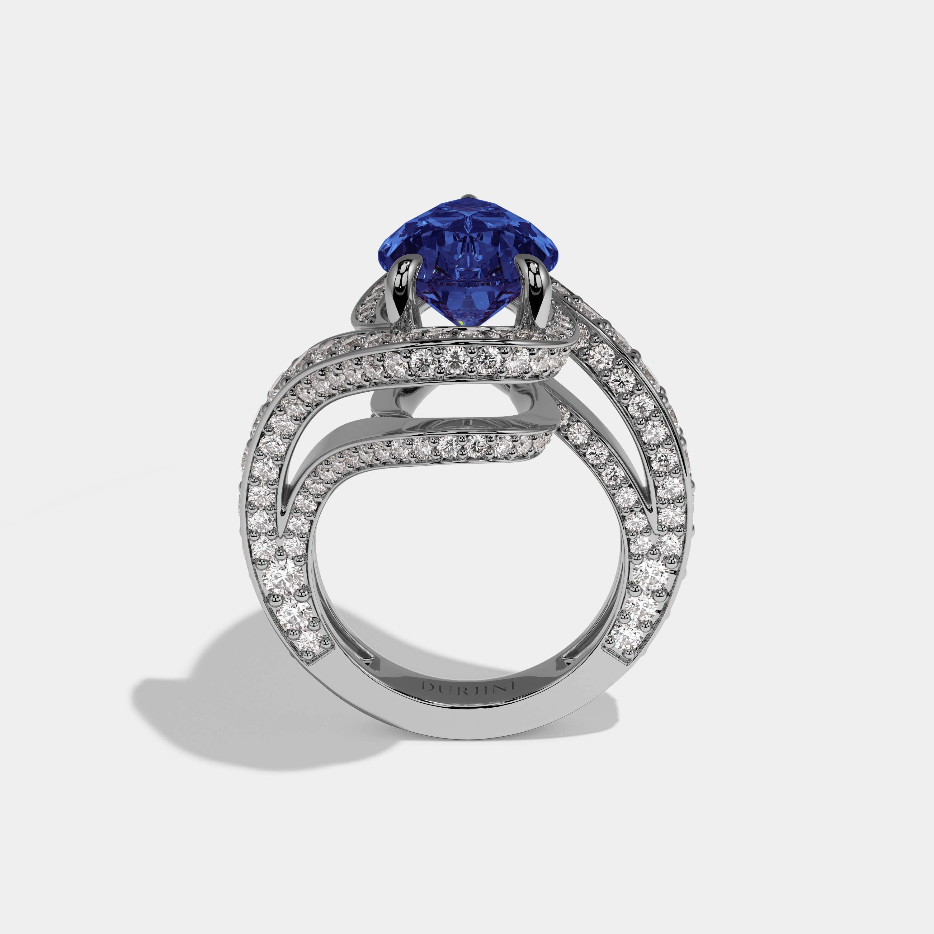 Sophia Fancy Dark Blue Pear Cut Diamond Band Engagement Ring 8ct 18K White Gold