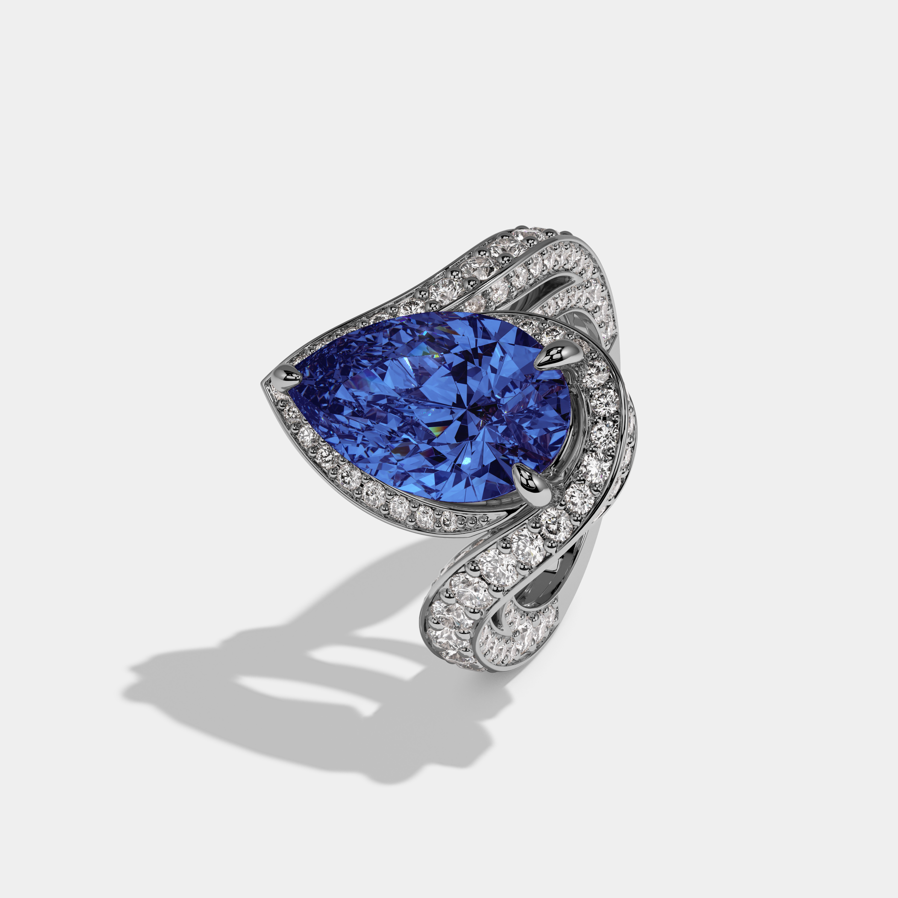 Sophia Fancy Dark Blue Pear Cut Diamond Band Engagement Ring 8ct 18K White Gold