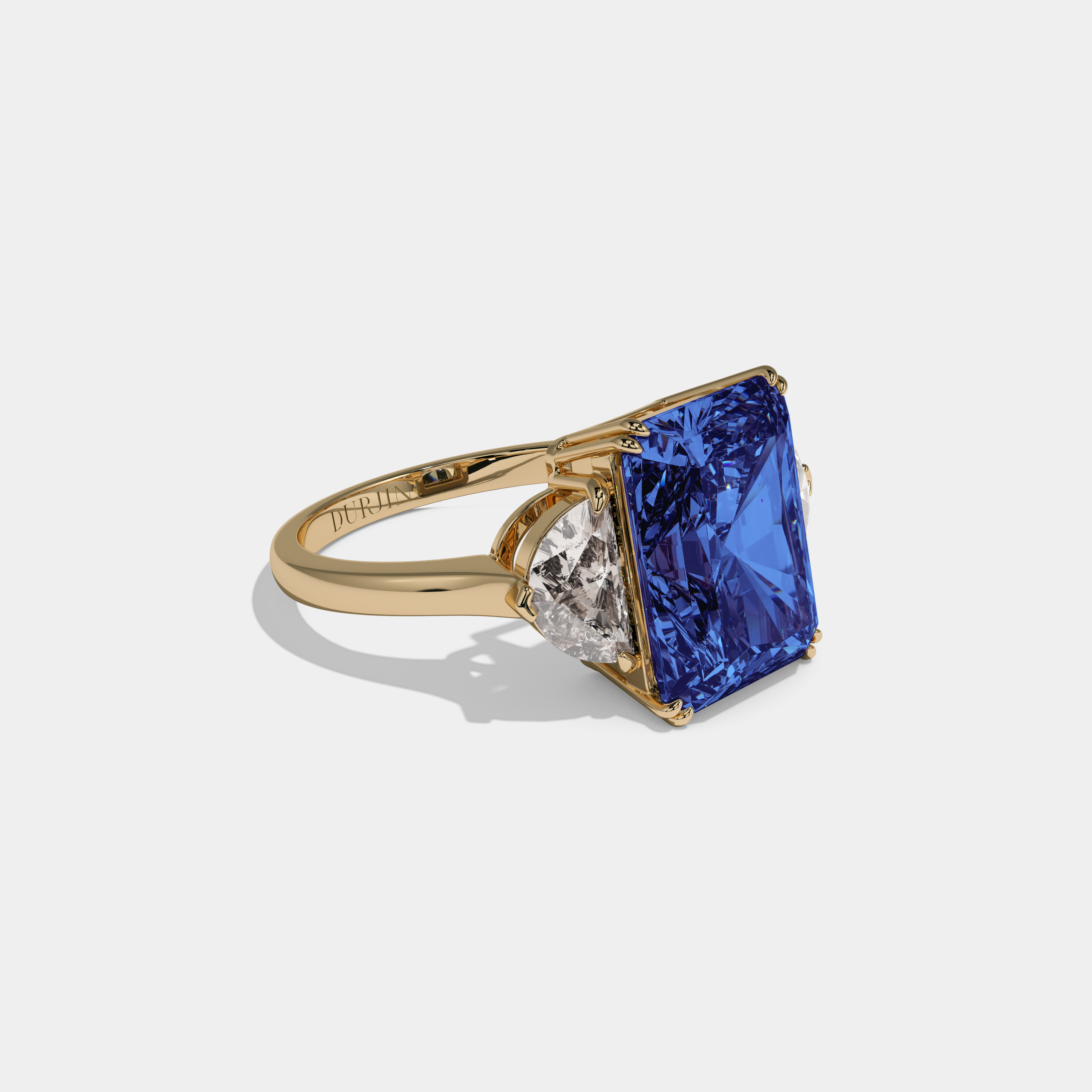 Mary Fancy Dark Blue Radiant Cut Diamond Plain Band With Half Moon Sides Engagement Ring 8ct 18K Yellow Gold