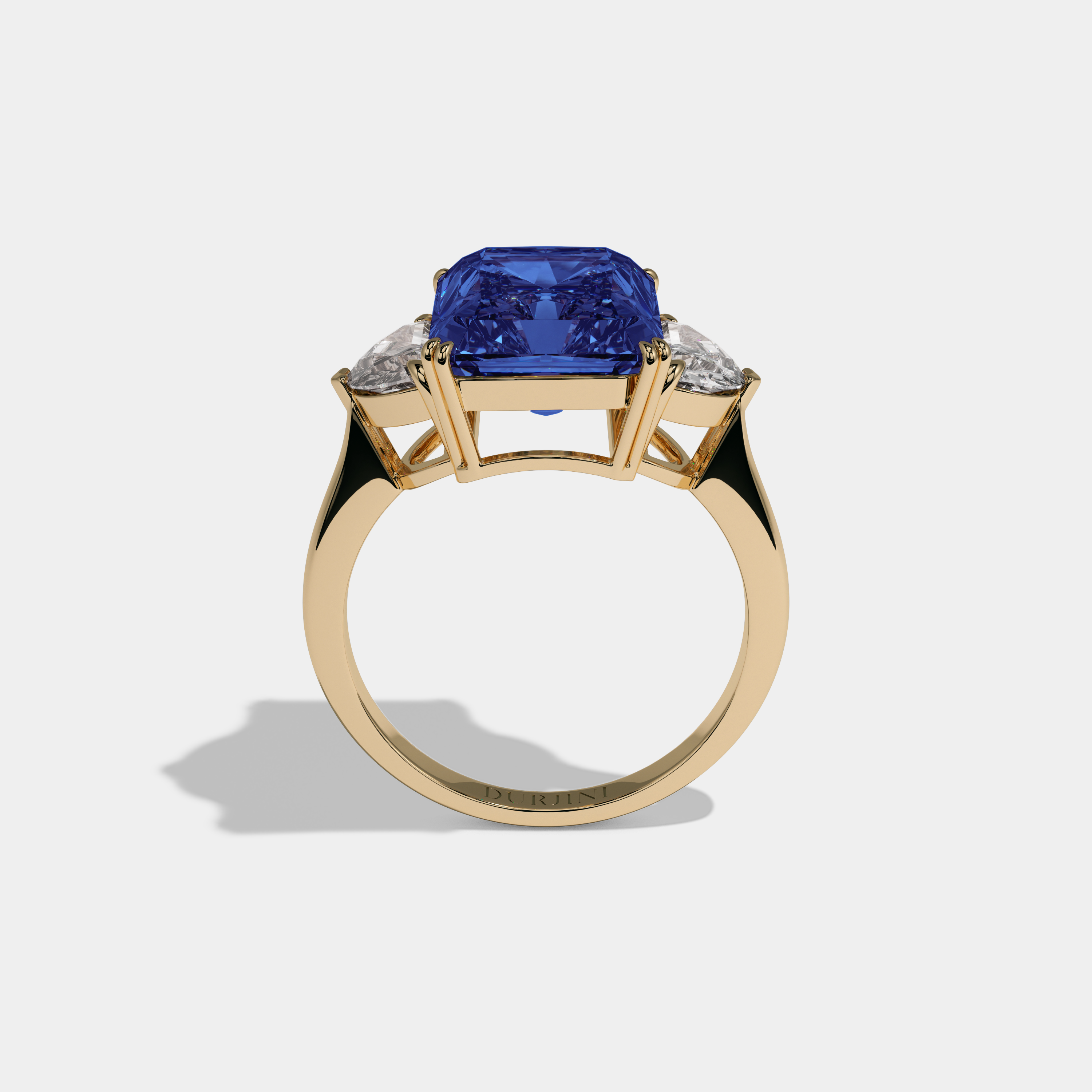 Mary Fancy Dark Blue Radiant Cut Diamond Plain Band With Half Moon Sides Engagement Ring 8ct 18K Yellow Gold
