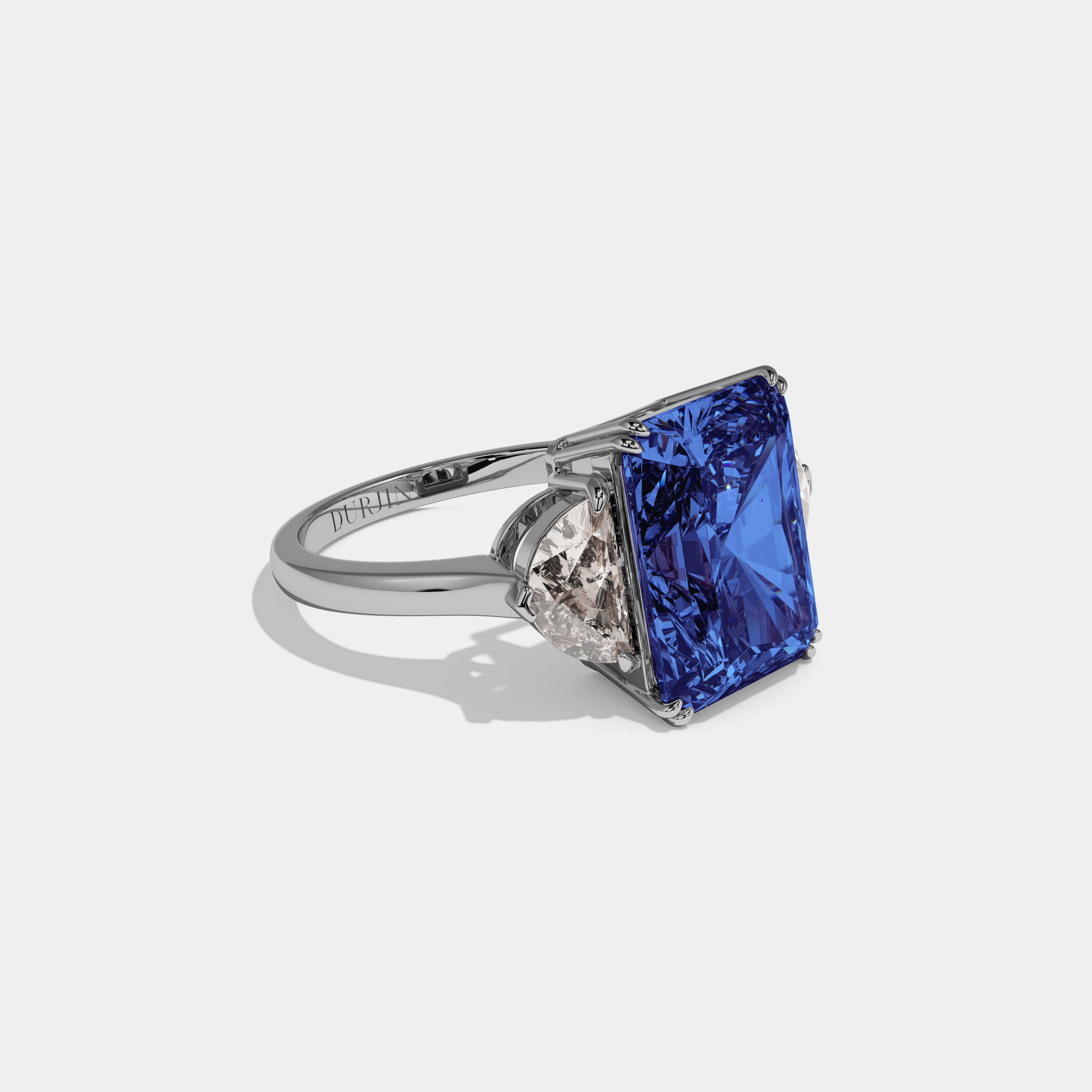 Sophia Fancy Dark Blue Radiant Cut Diamond Plain Band With Half Moon Sides Engagement Ring 8ct 18K White Gold