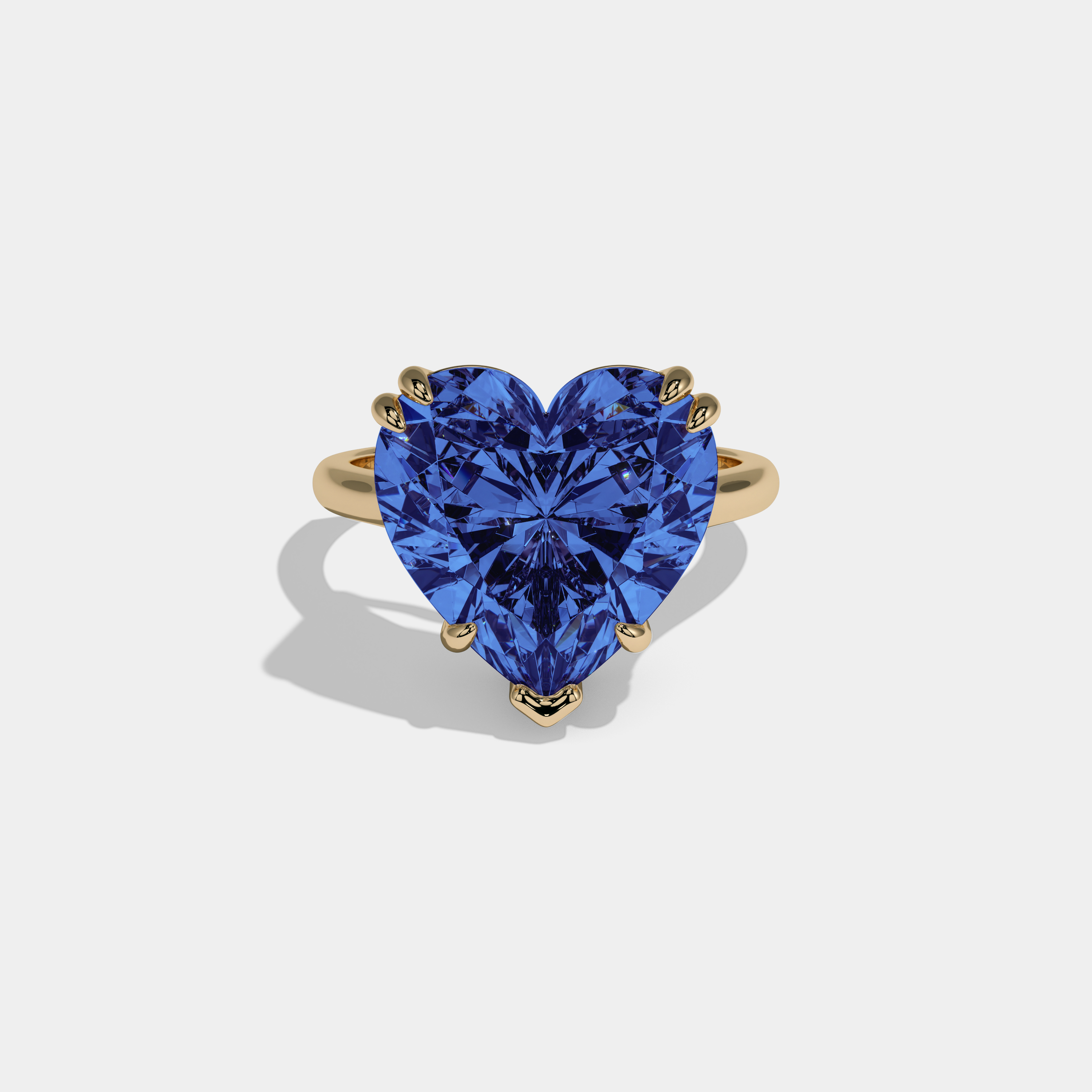 Augusta Fancy Dark Blue Heart Brilliant Cut Diamond Plain Band Engagement Ring 6ct 18K Yellow Gold