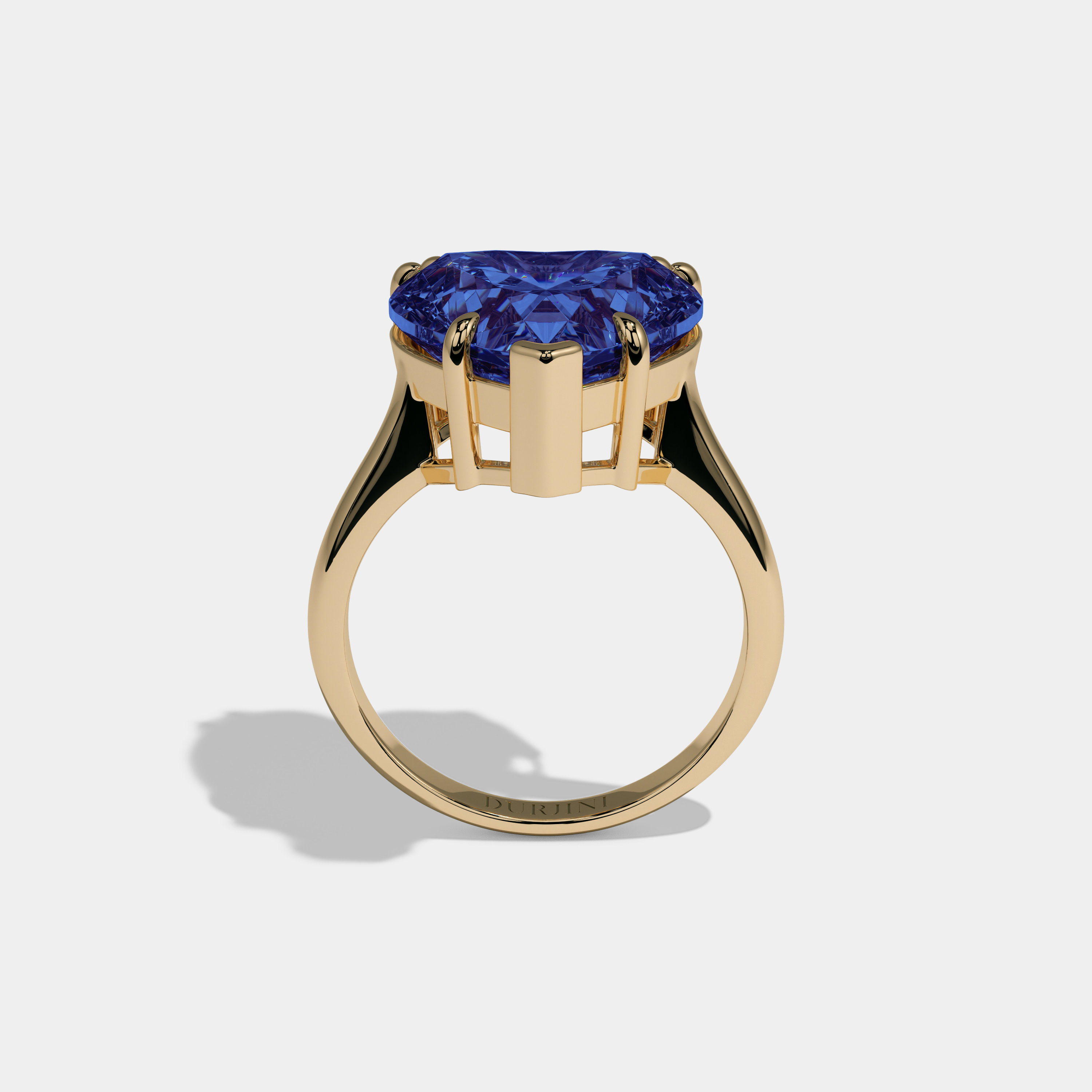 Augusta Fancy Dark Blue Heart Brilliant Cut Diamond Plain Band Engagement Ring 6ct 18K Yellow Gold