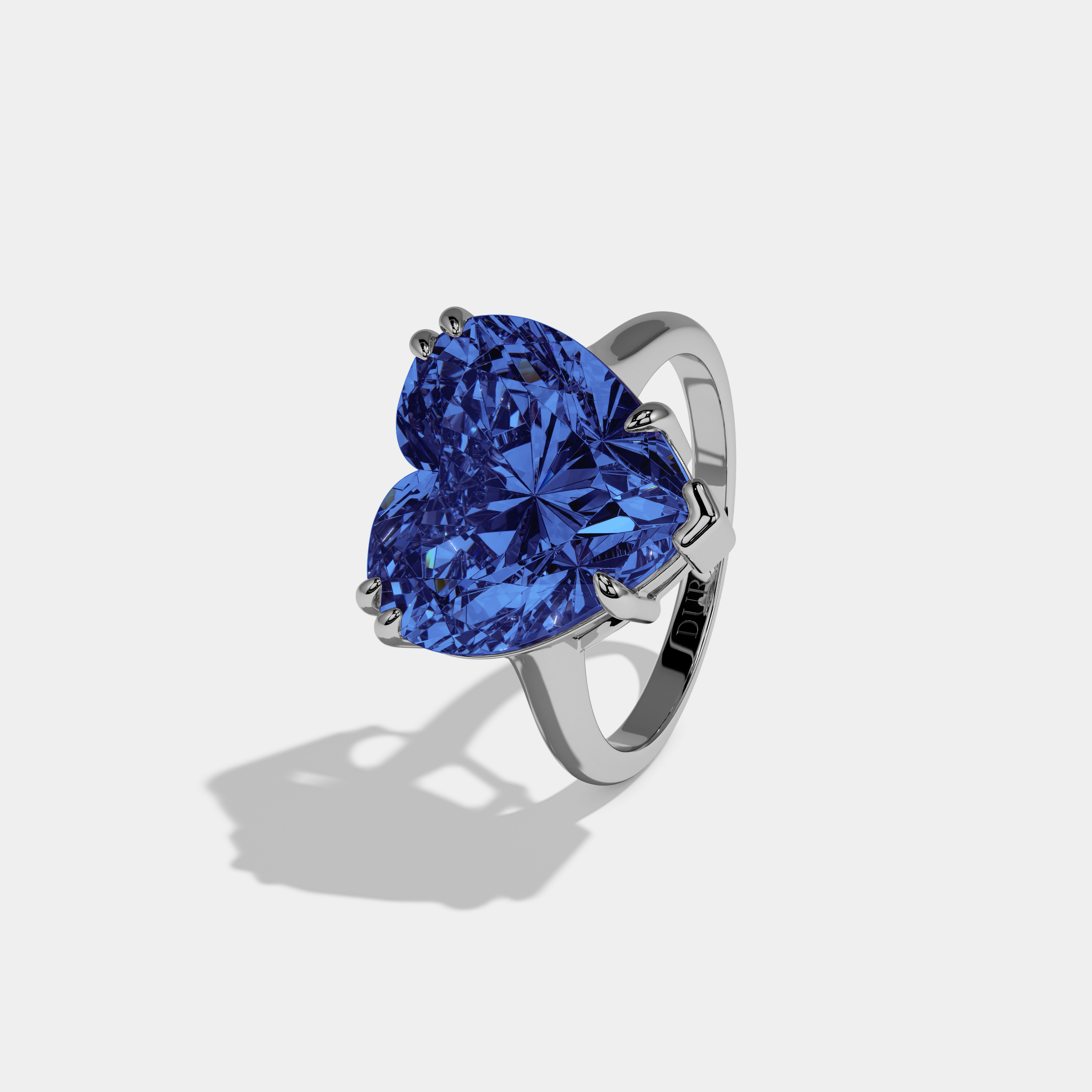 Louise Fancy Dark Blue Heart Brilliant Cut Diamond Plain Band Engagement Ring 6ct 18K White Gold
