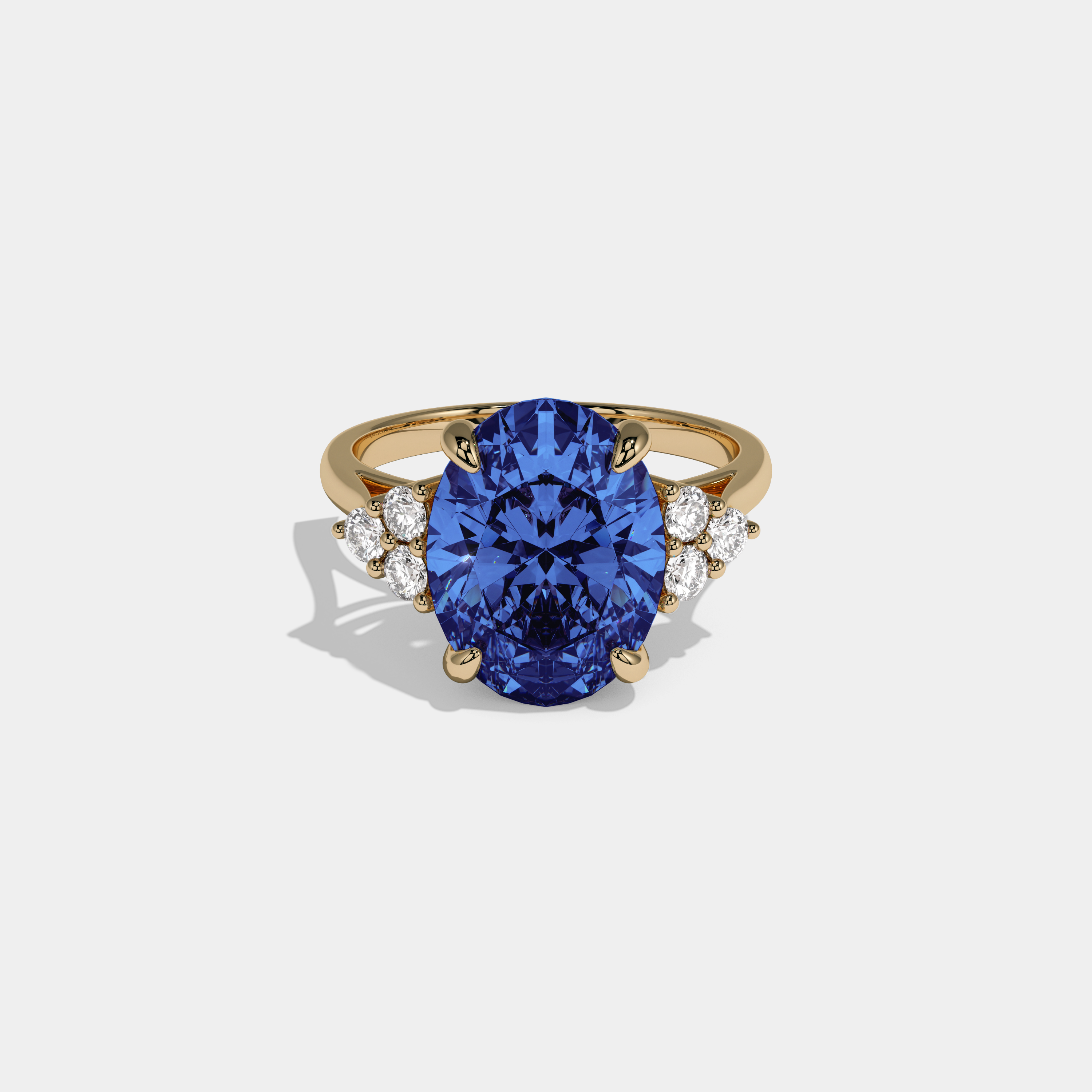 Margaret Fancy Dark Blue Oval Cut Diamond Plain Band Engagement Ring With Round Sides 6ct 18K Yellow Gold