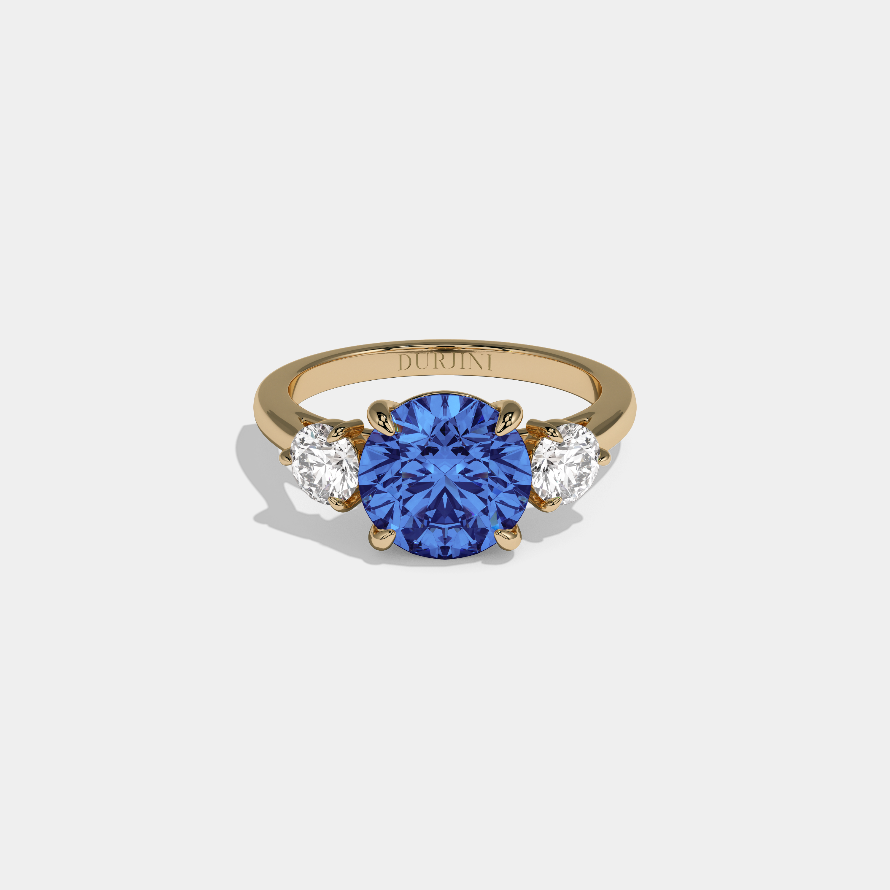 Mary Fancy Dark Blue Round Brilliant Cut Diamond Plain Band With Round Cut Sides Engagement Ring 7ct 18K Yellow Gold