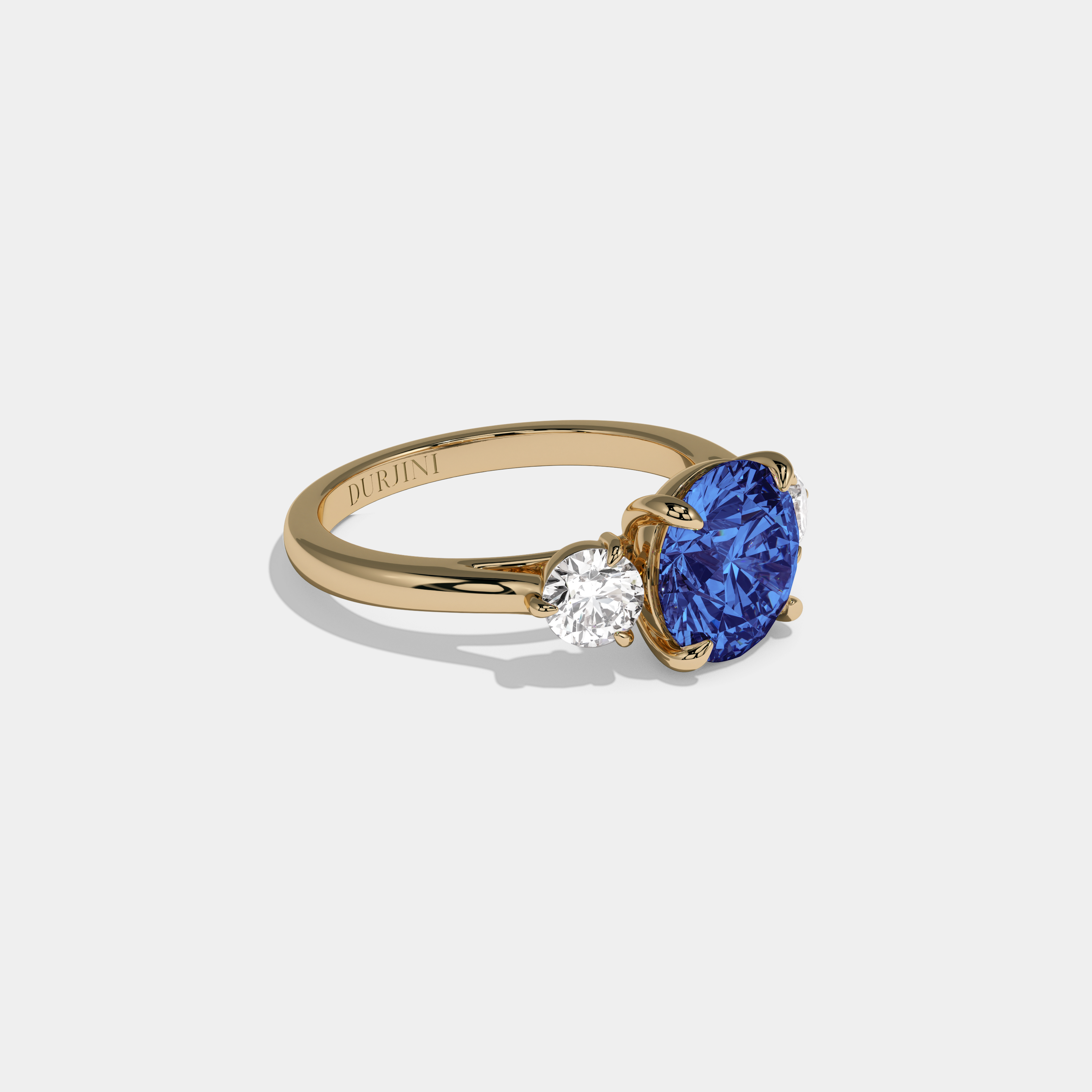 Mary Fancy Dark Blue Round Brilliant Cut Diamond Plain Band With Round Cut Sides Engagement Ring 7ct 18K Yellow Gold