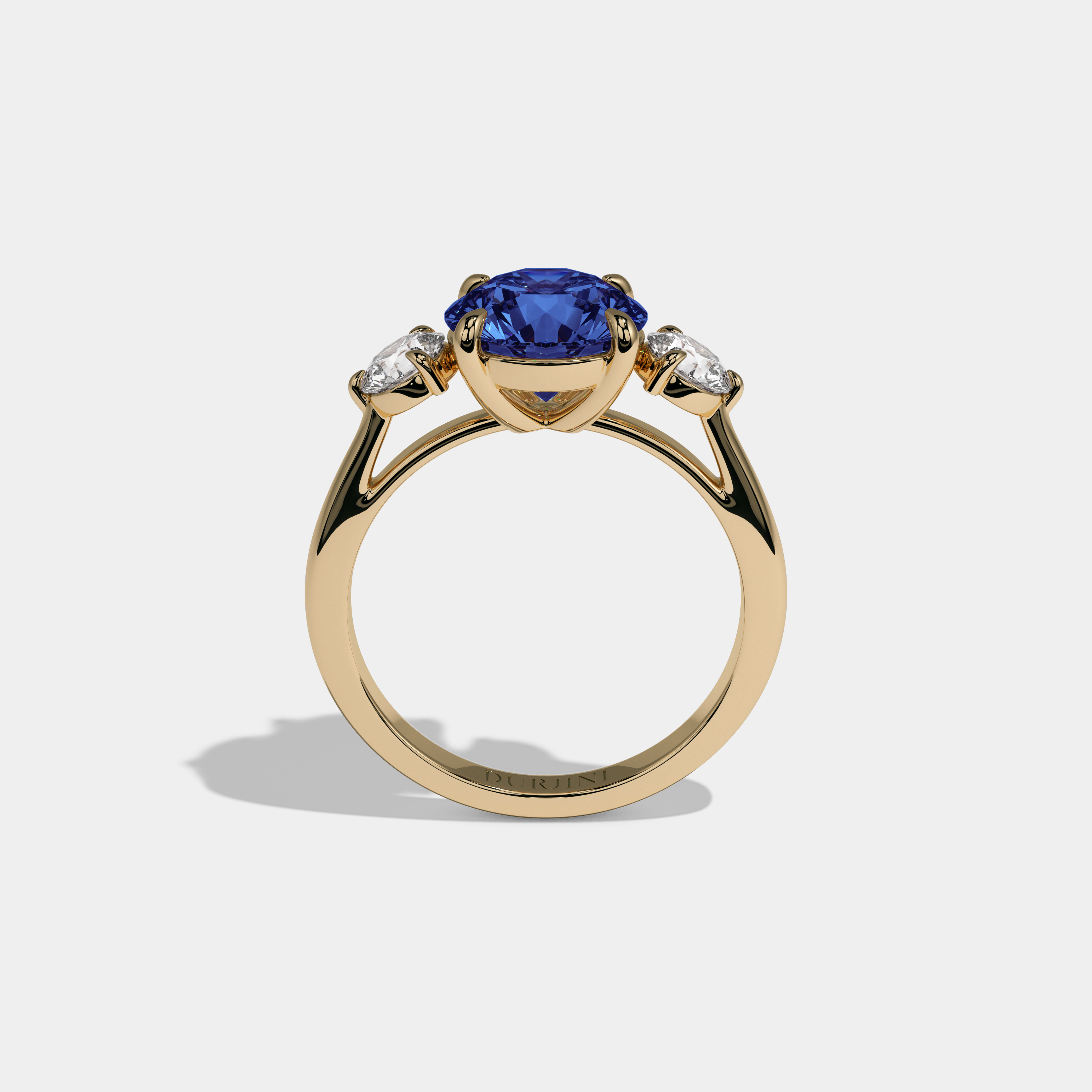 Mary Fancy Dark Blue Round Brilliant Cut Diamond Plain Band With Round Cut Sides Engagement Ring 7ct 18K Yellow Gold