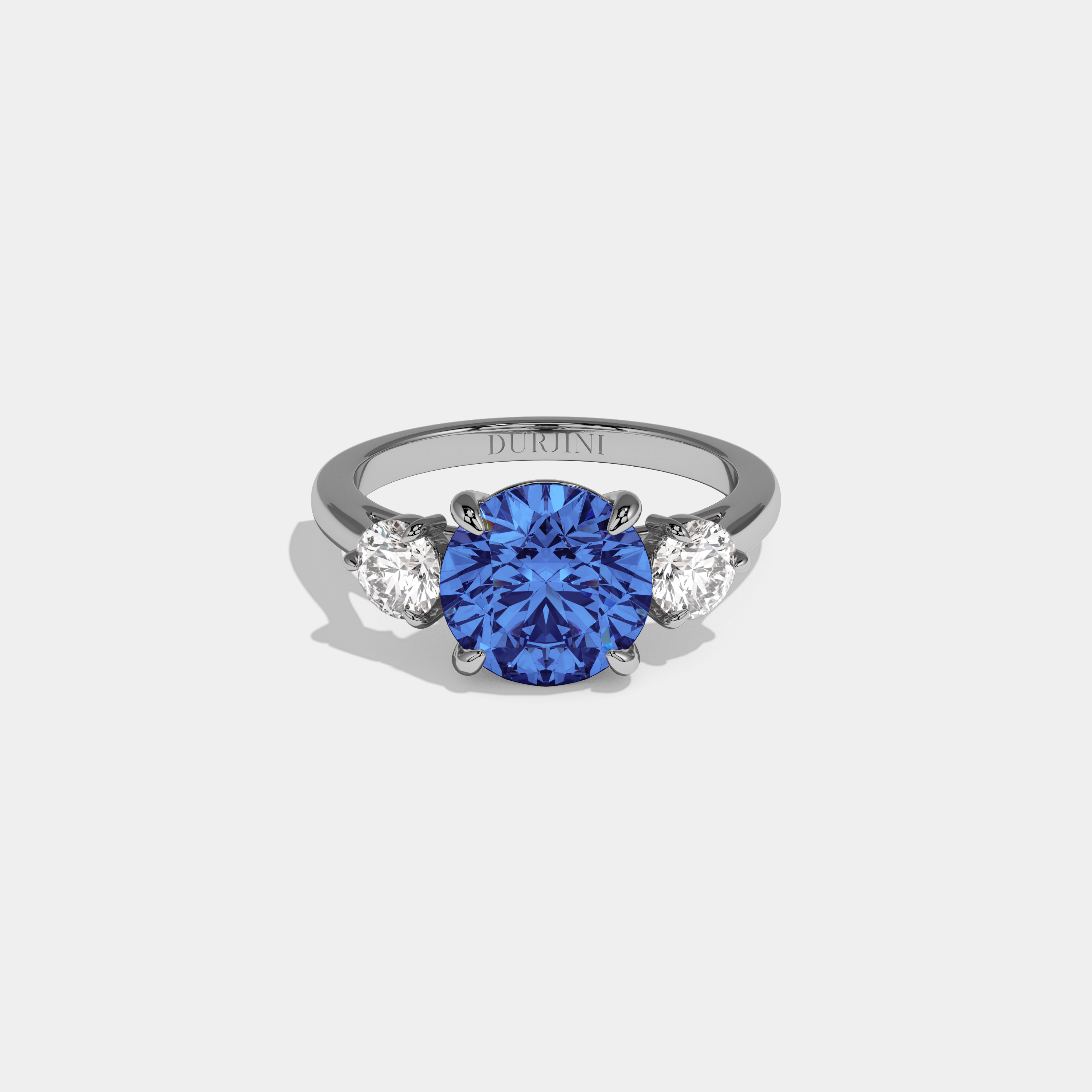 Matilda Fancy Dark Blue Round Brilliant Cut Diamond Plain Band With Round Cut Sides Engagement Ring 7ct 18K White Gold