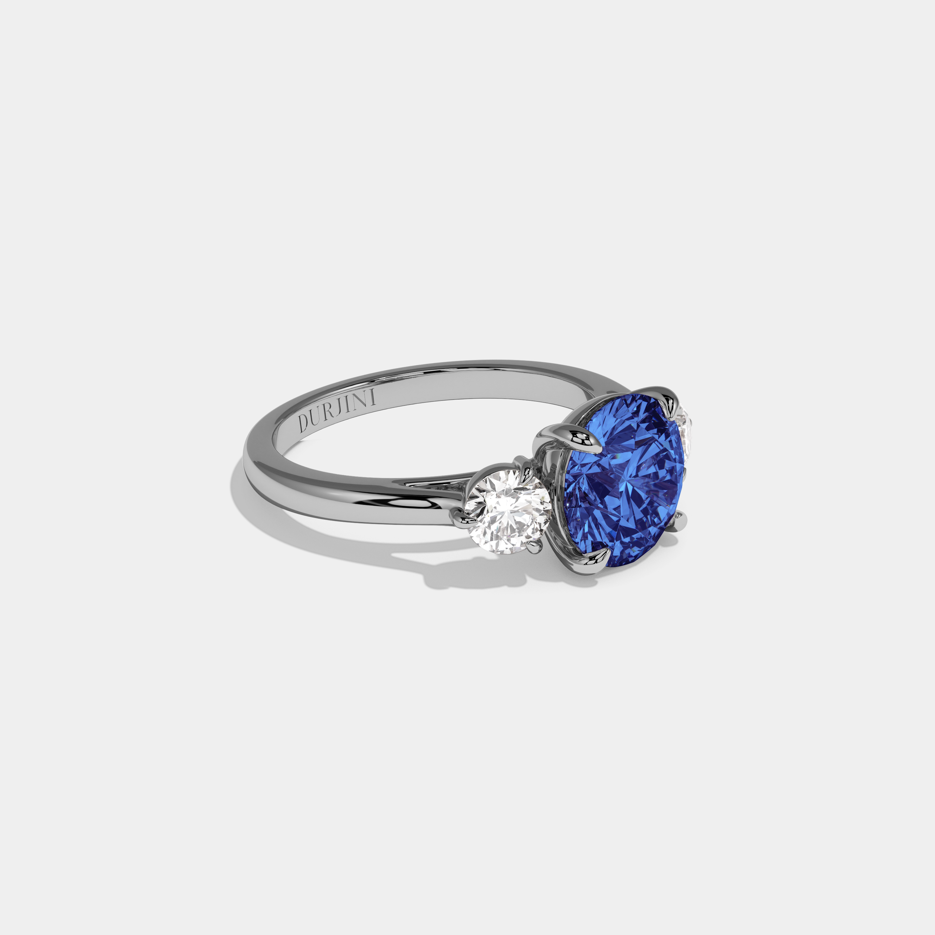 Matilda Fancy Dark Blue Round Brilliant Cut Diamond Plain Band With Round Cut Sides Engagement Ring 7ct 18K White Gold