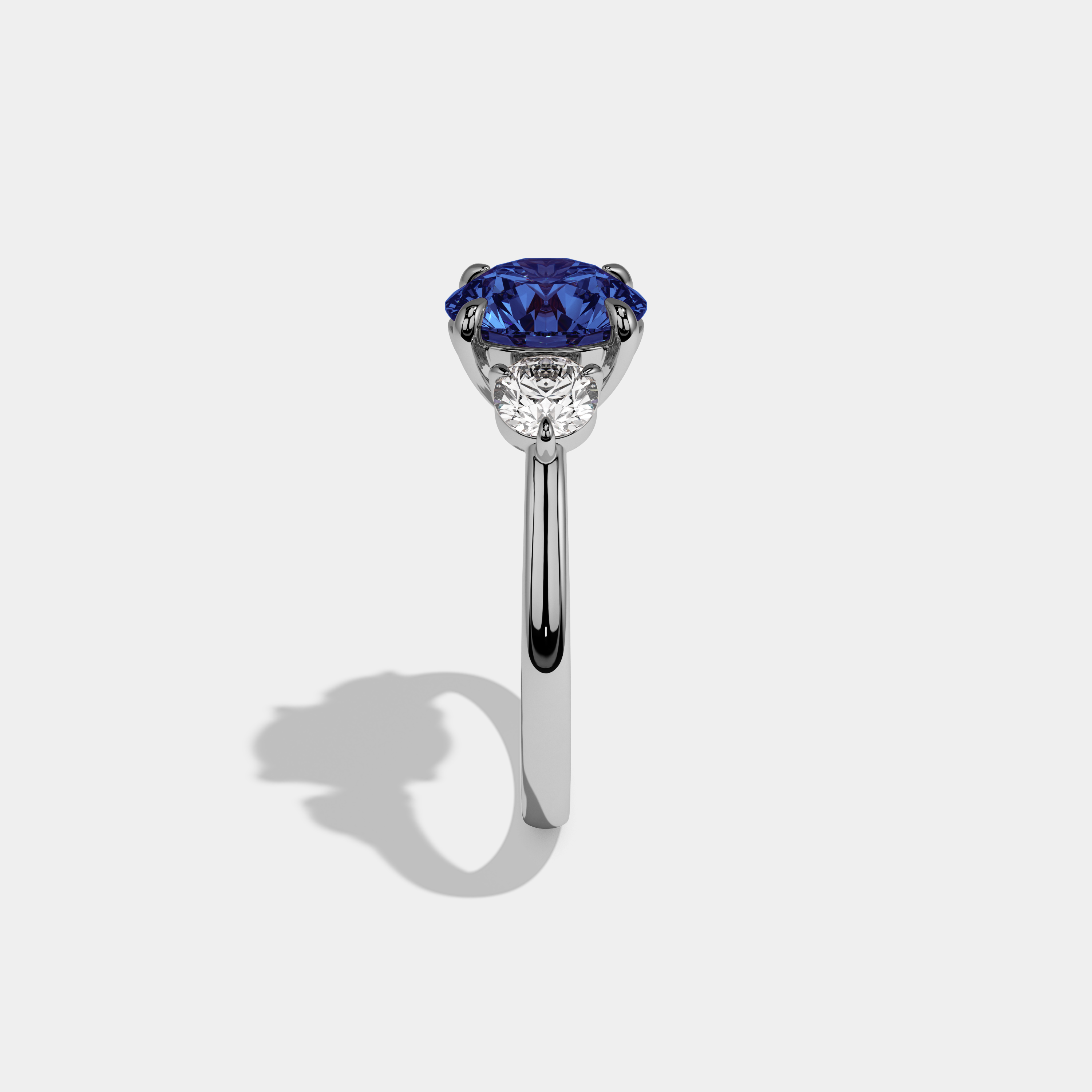 Matilda Fancy Dark Blue Round Brilliant Cut Diamond Plain Band With Round Cut Sides Engagement Ring 7ct 18K White Gold