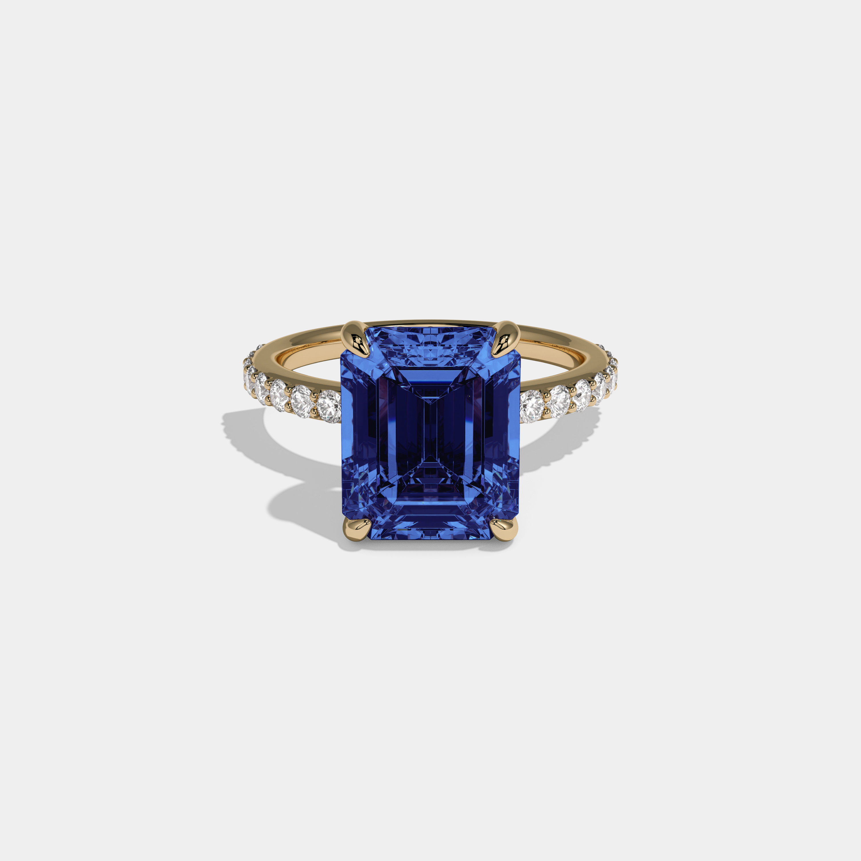 Augusta Fancy Dark Blue Emerald Cut Diamond Band Engagement Ring 6ct 18K Yellow Gold