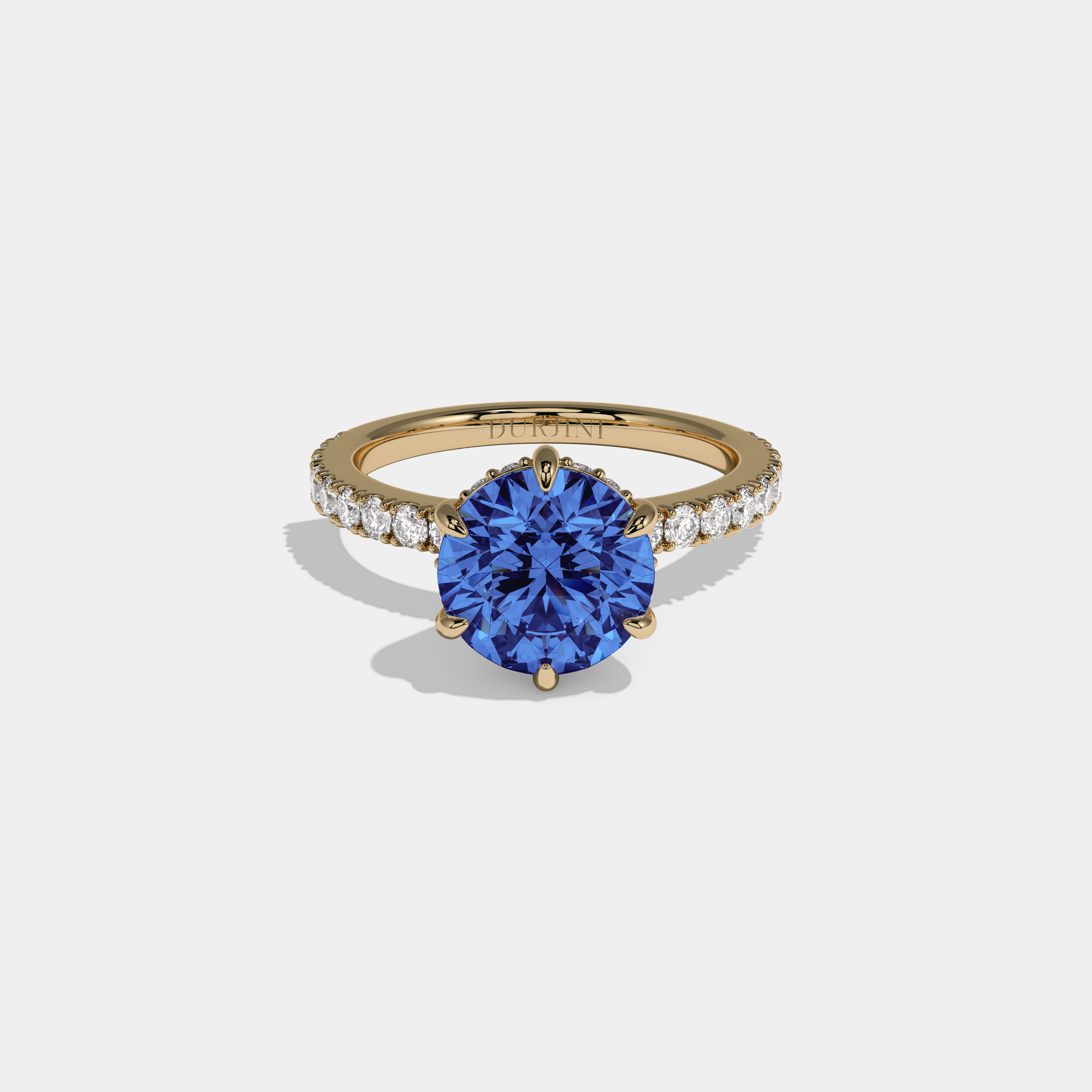 Augusta Fancy Dark Blue Round Brilliant Cut Diamond Band Engagement Ring 6ct 18K Yellow Gold