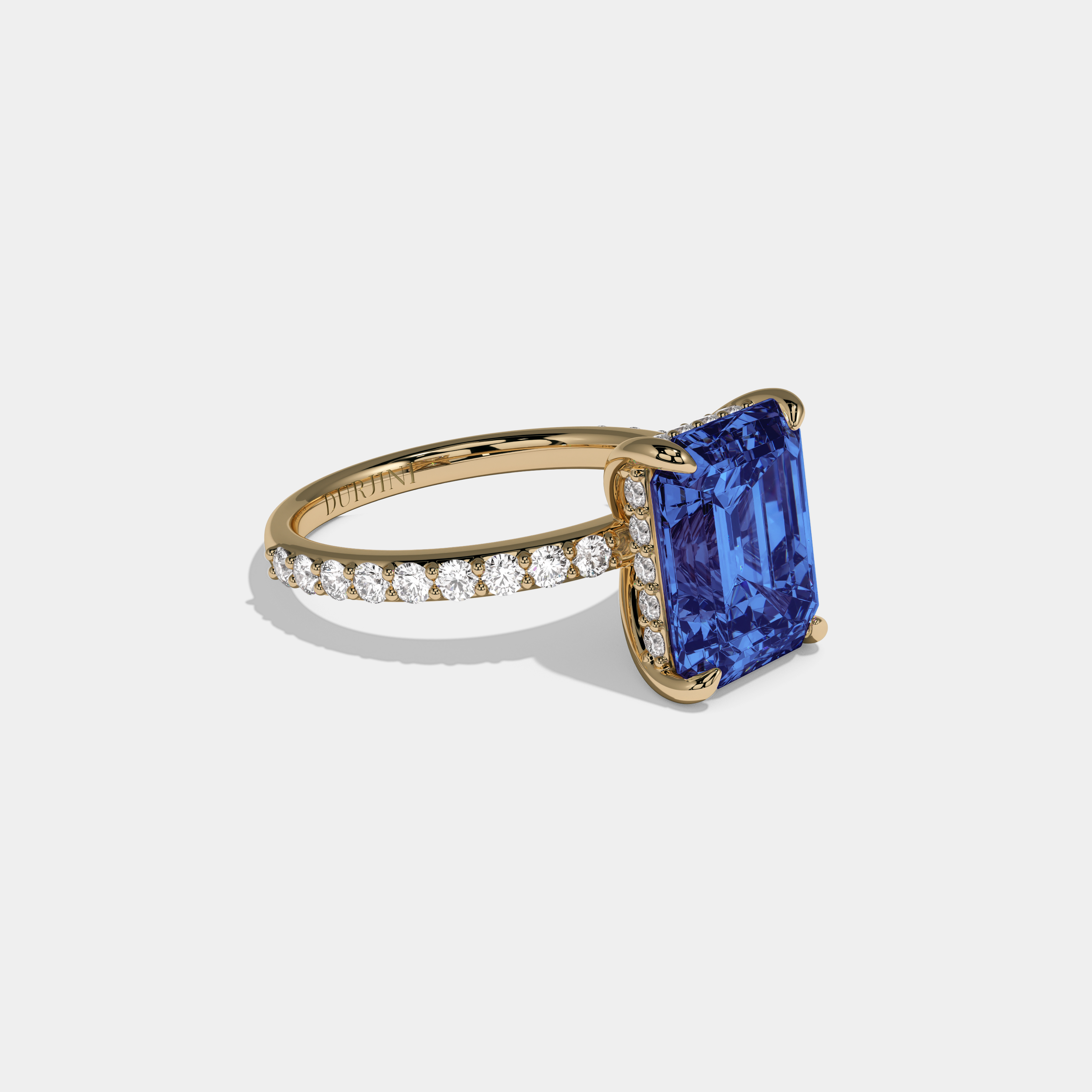Augusta Fancy Dark Blue Emerald Cut Diamond Band Engagement Ring 6ct 18K Yellow Gold