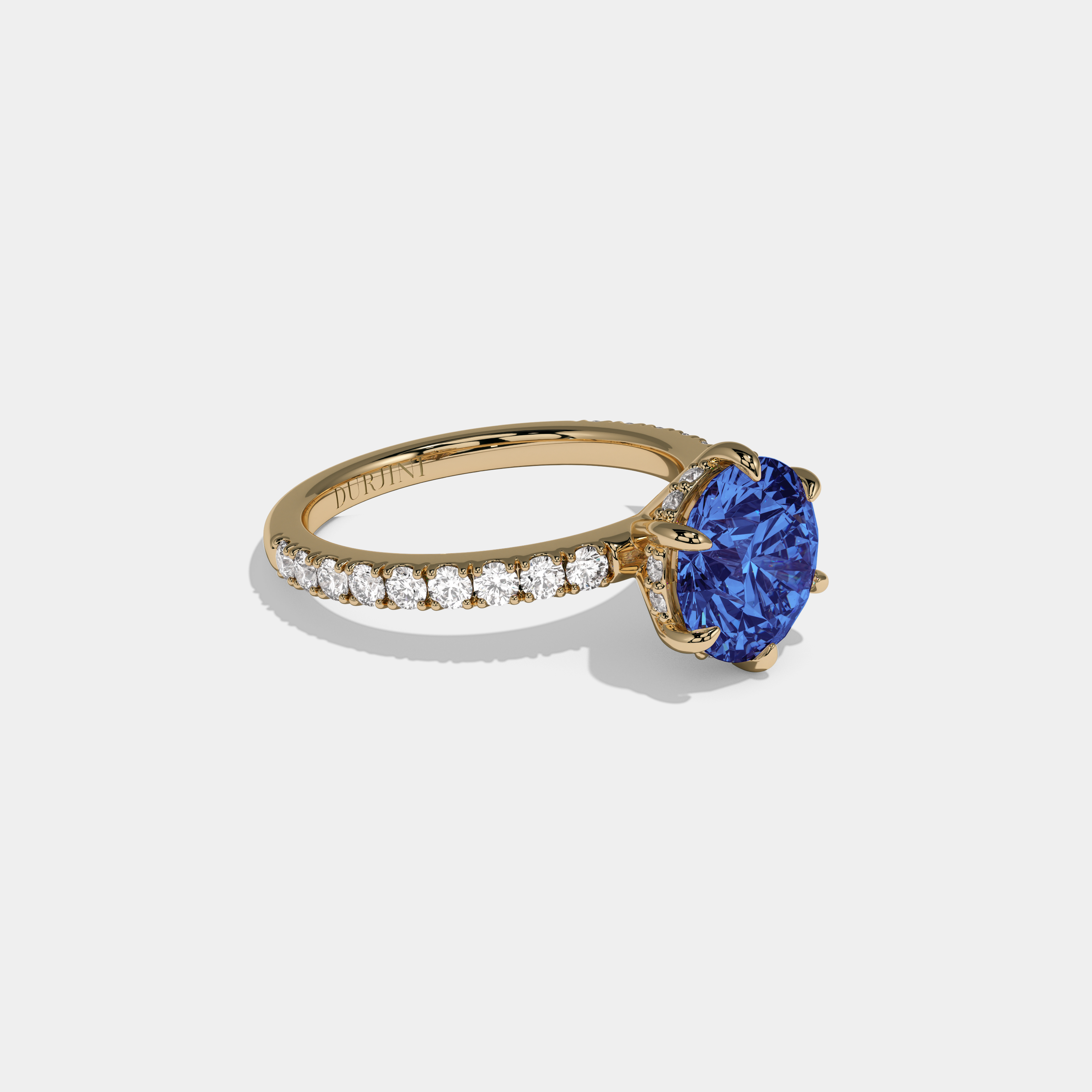 Augusta Fancy Dark Blue Round Brilliant Cut Diamond Band Engagement Ring 6ct 18K Yellow Gold