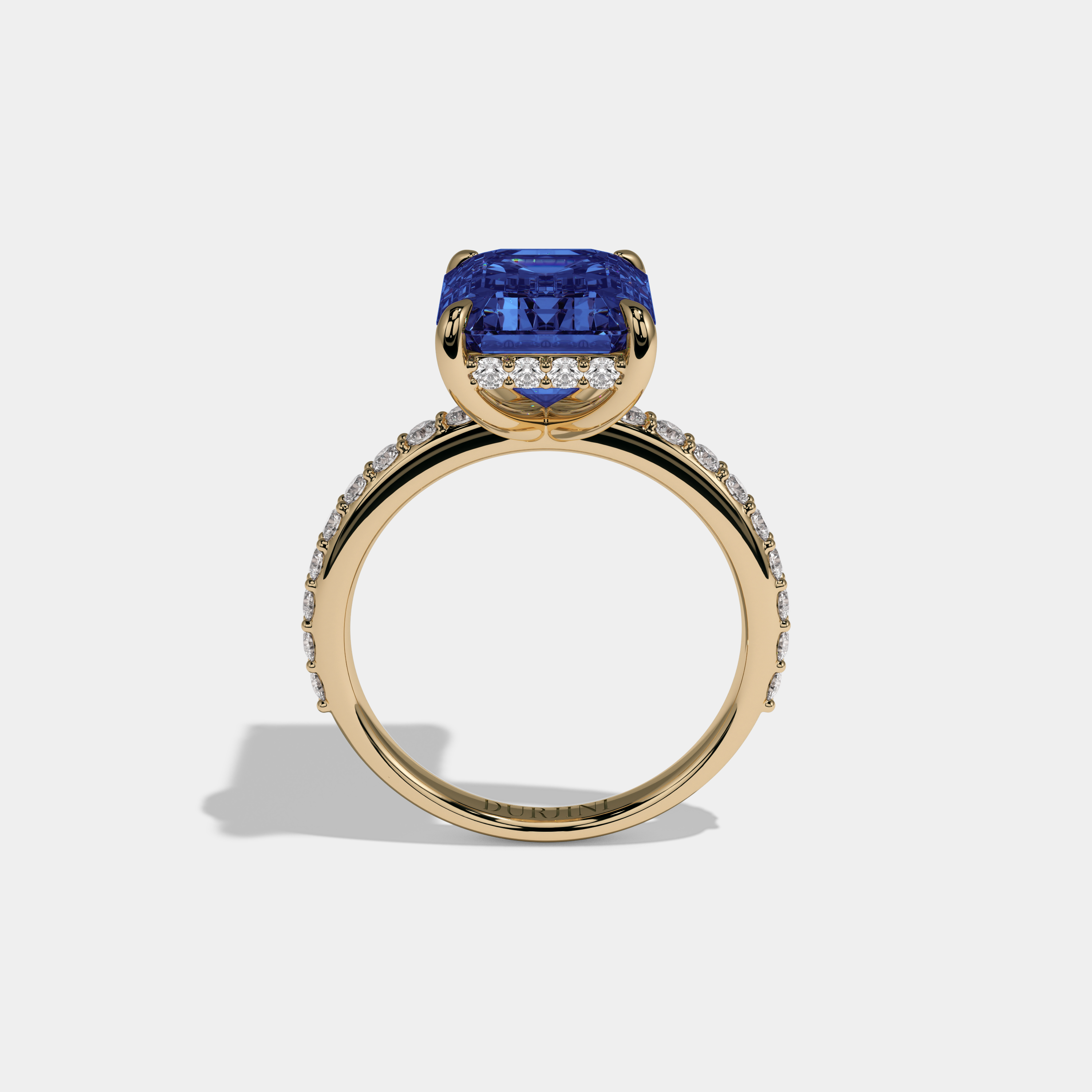 Augusta Fancy Dark Blue Emerald Cut Diamond Band Engagement Ring 6ct 18K Yellow Gold