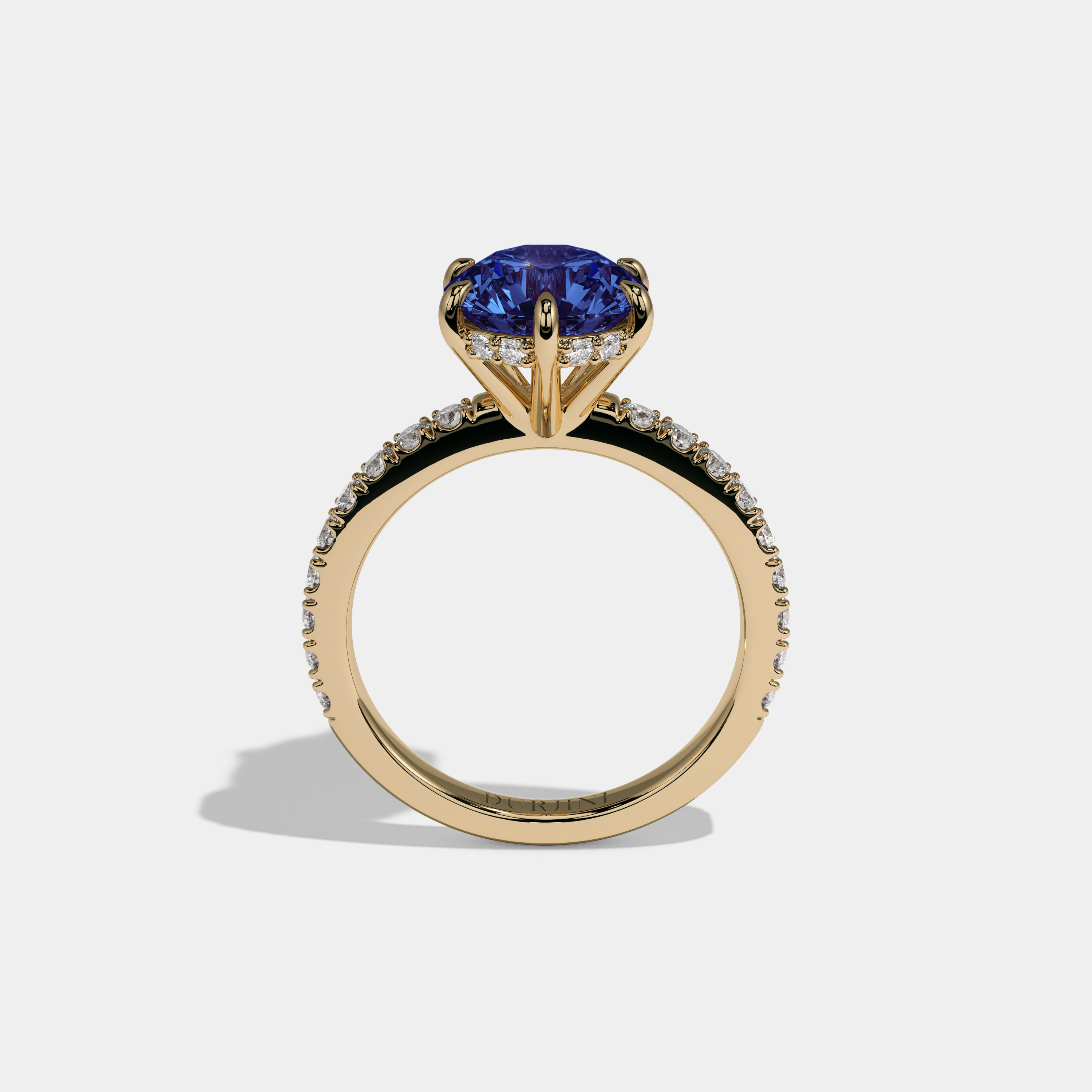 Augusta Fancy Dark Blue Round Brilliant Cut Diamond Band Engagement Ring 6ct 18K Yellow Gold