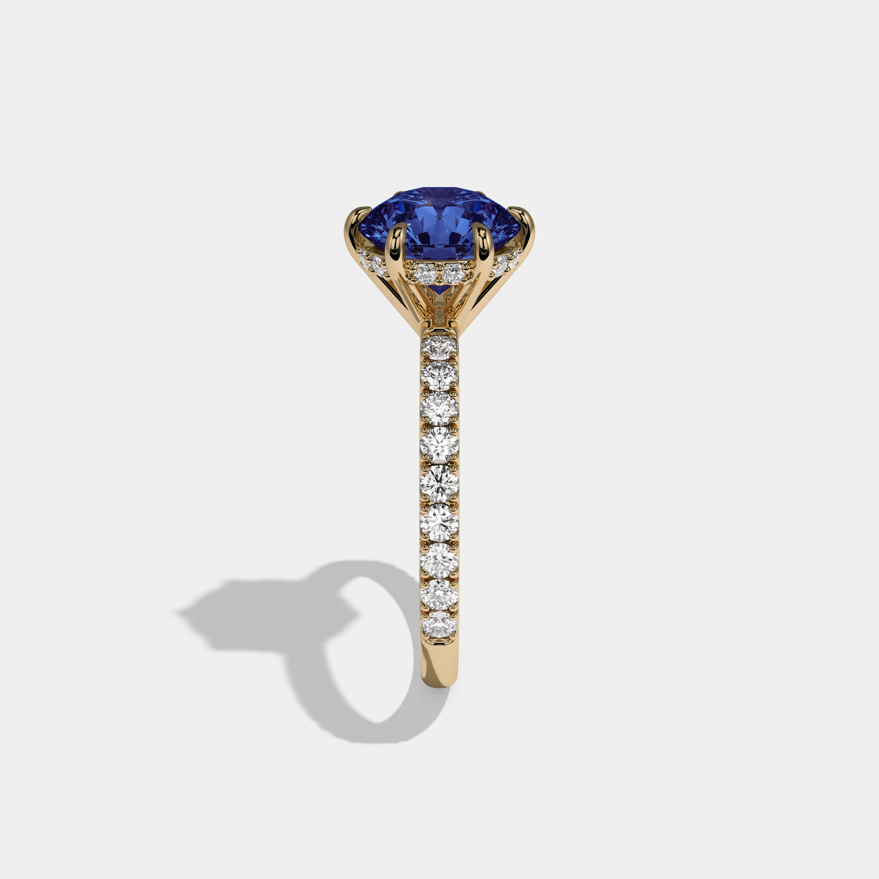 Augusta Fancy Dark Blue Round Brilliant Cut Diamond Band Engagement Ring 6ct 18K Yellow Gold