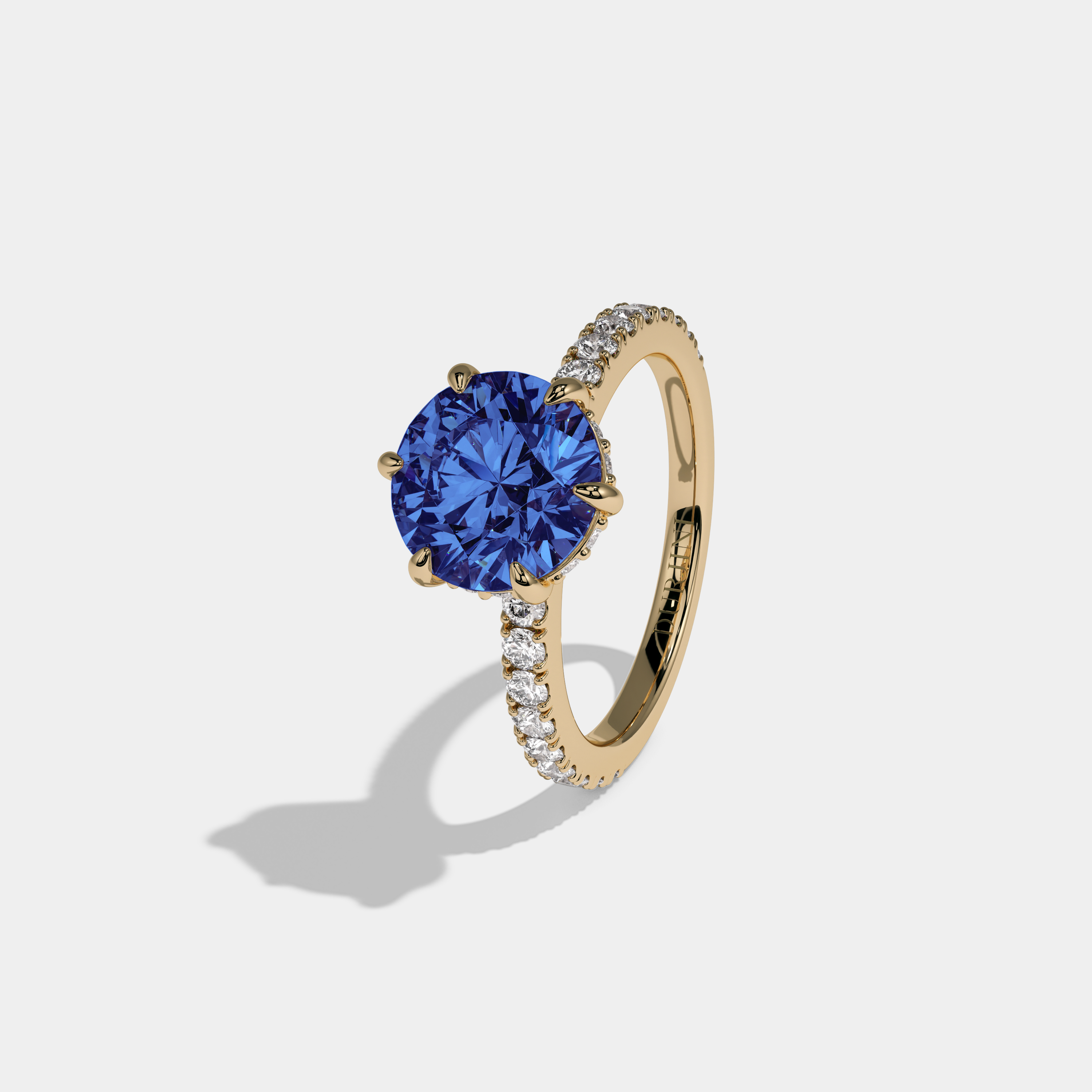 Augusta Fancy Dark Blue Round Brilliant Cut Diamond Band Engagement Ring 6ct 18K Yellow Gold
