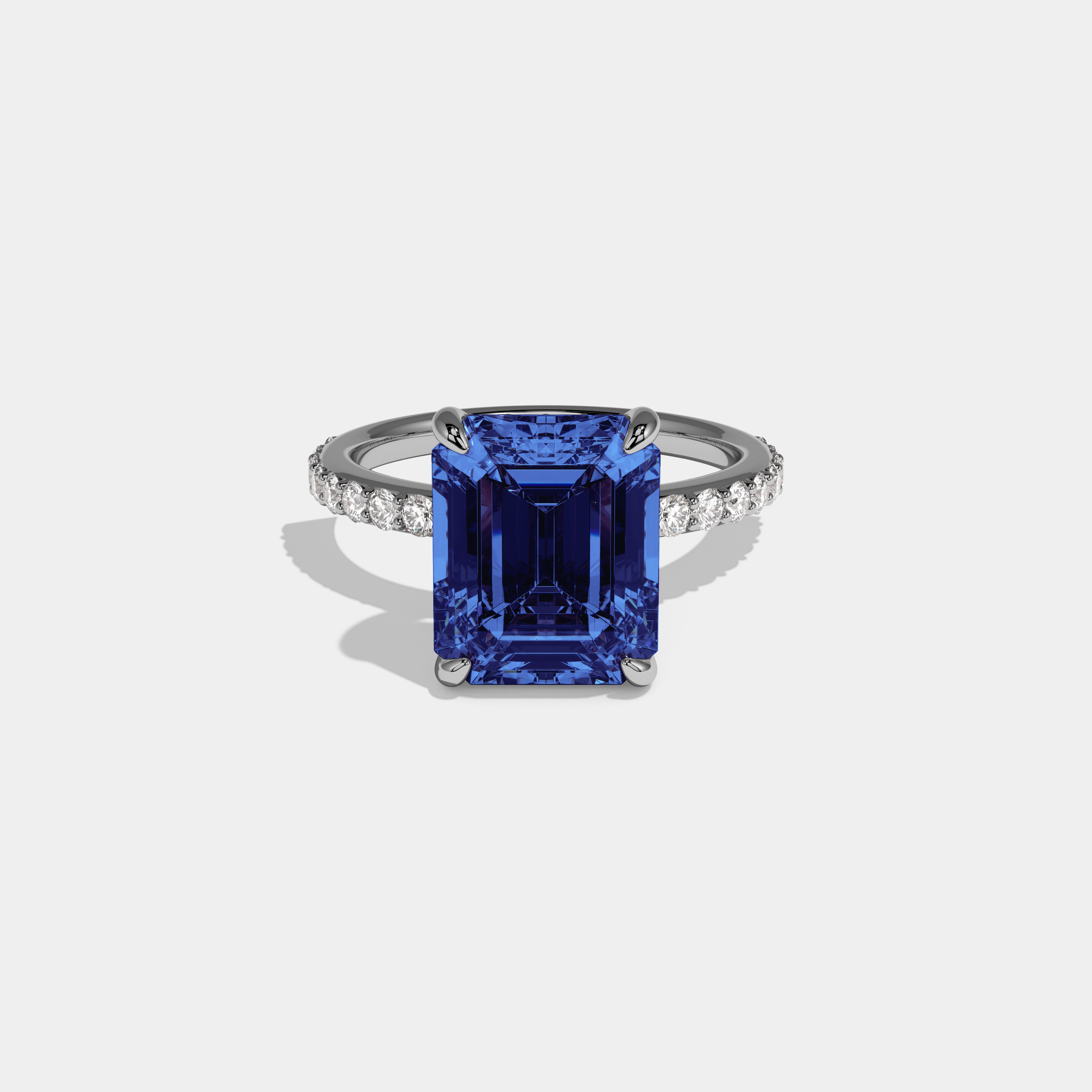Louise Fancy Dark Blue Emerald Cut Diamond Band Engagement Ring 6ct 18K White Gold