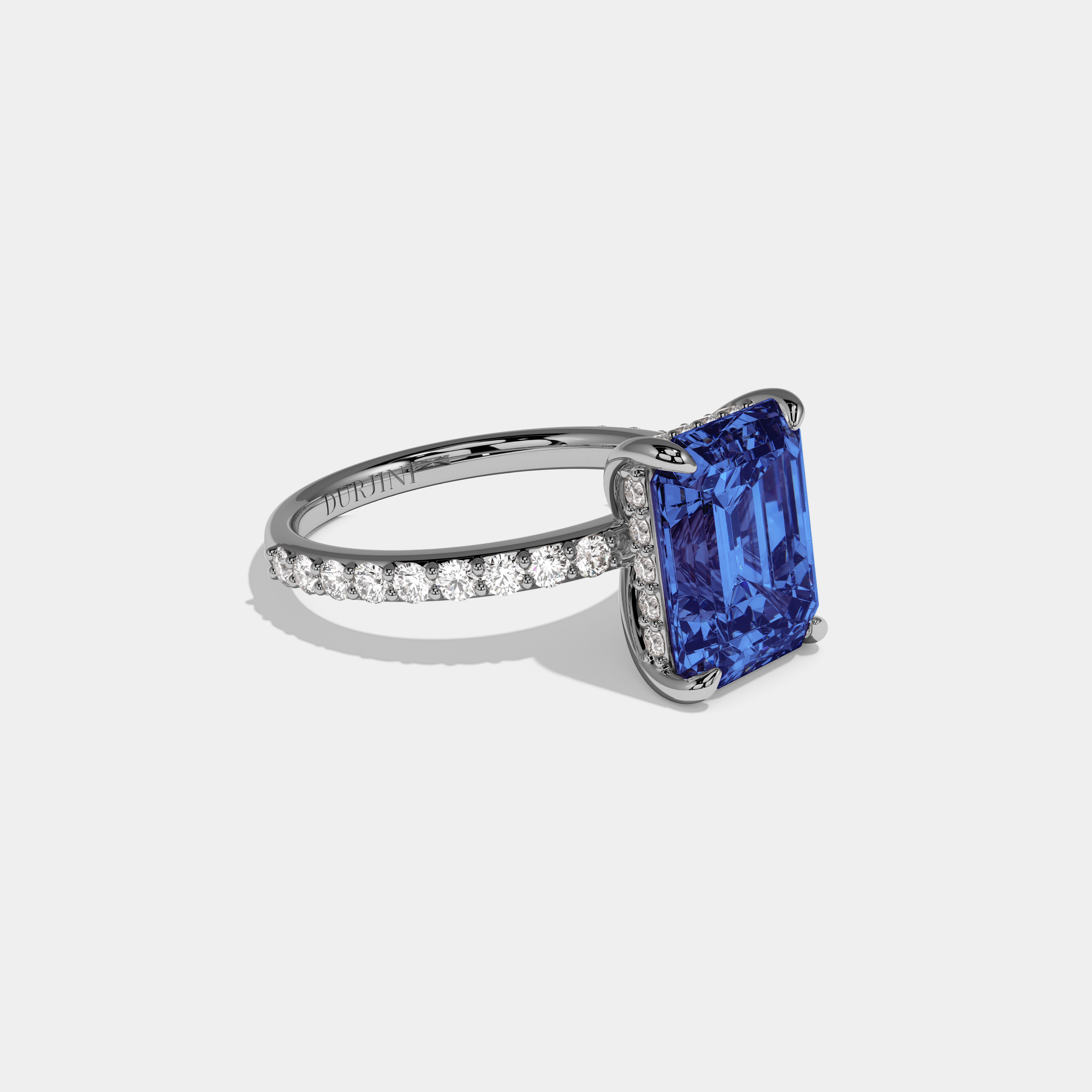 Louise Fancy Dark Blue Emerald Cut Diamond Band Engagement Ring 6ct 18K White Gold