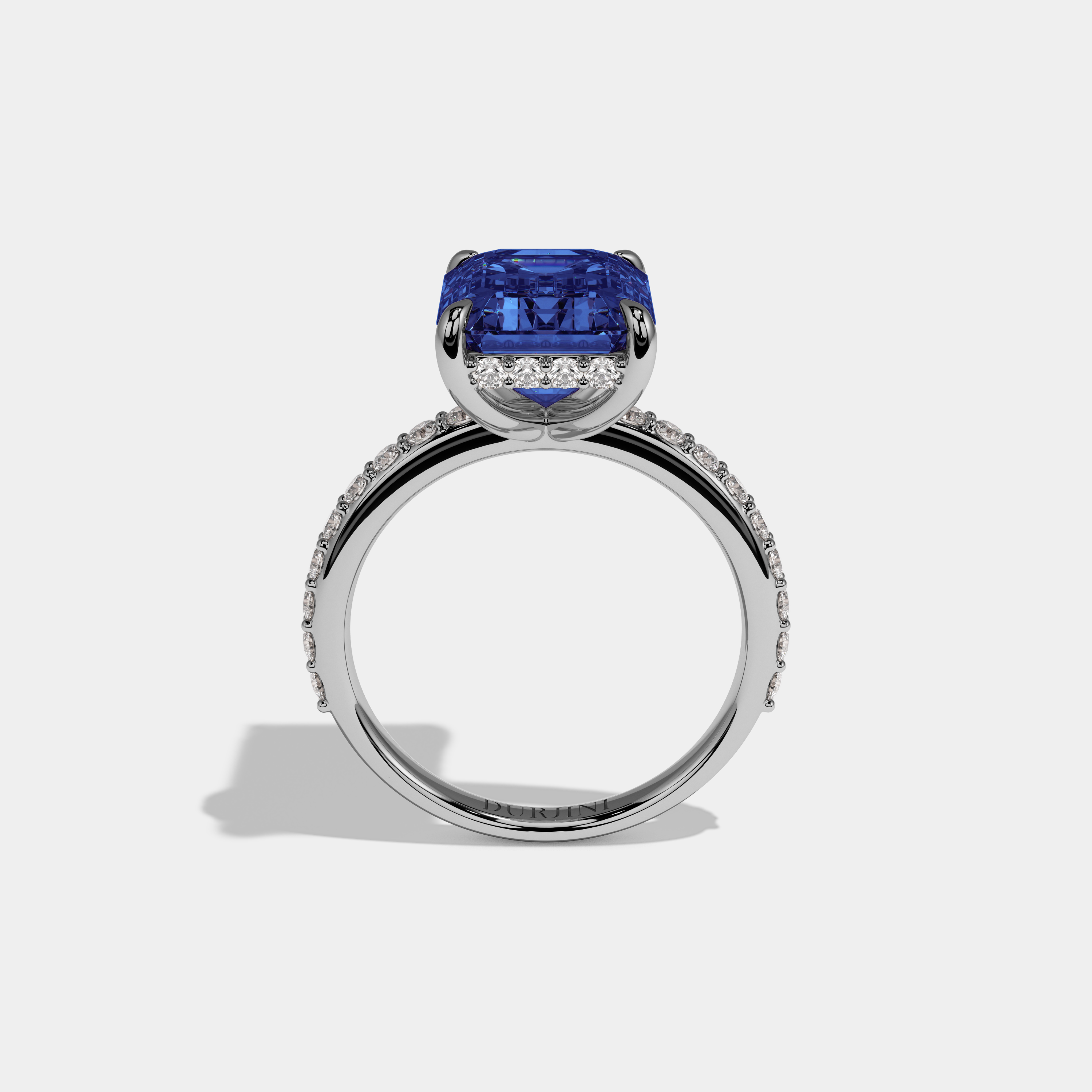 Louise Fancy Dark Blue Emerald Cut Diamond Band Engagement Ring 6ct 18K White Gold
