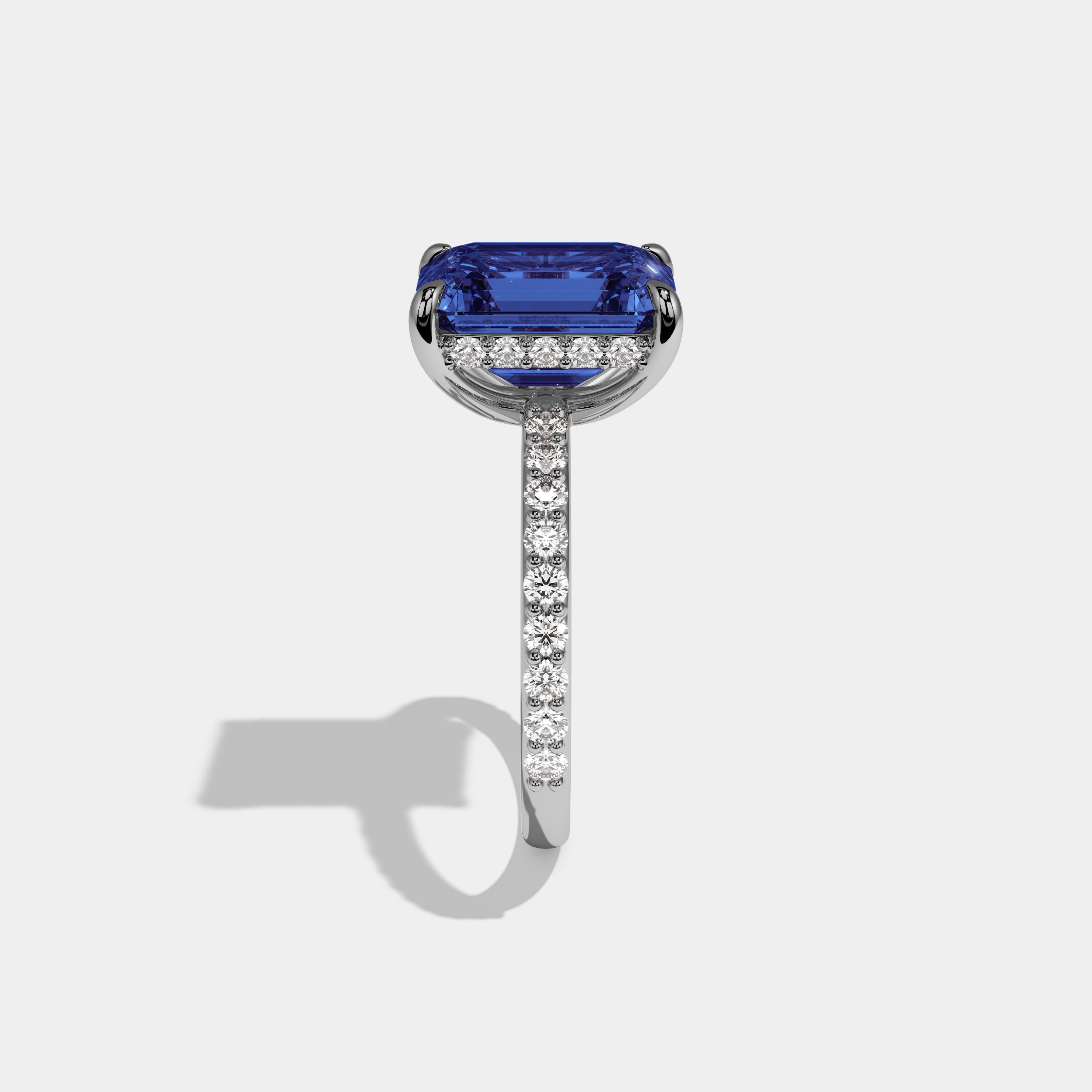 Louise Fancy Dark Blue Emerald Cut Diamond Band Engagement Ring 6ct 18K White Gold