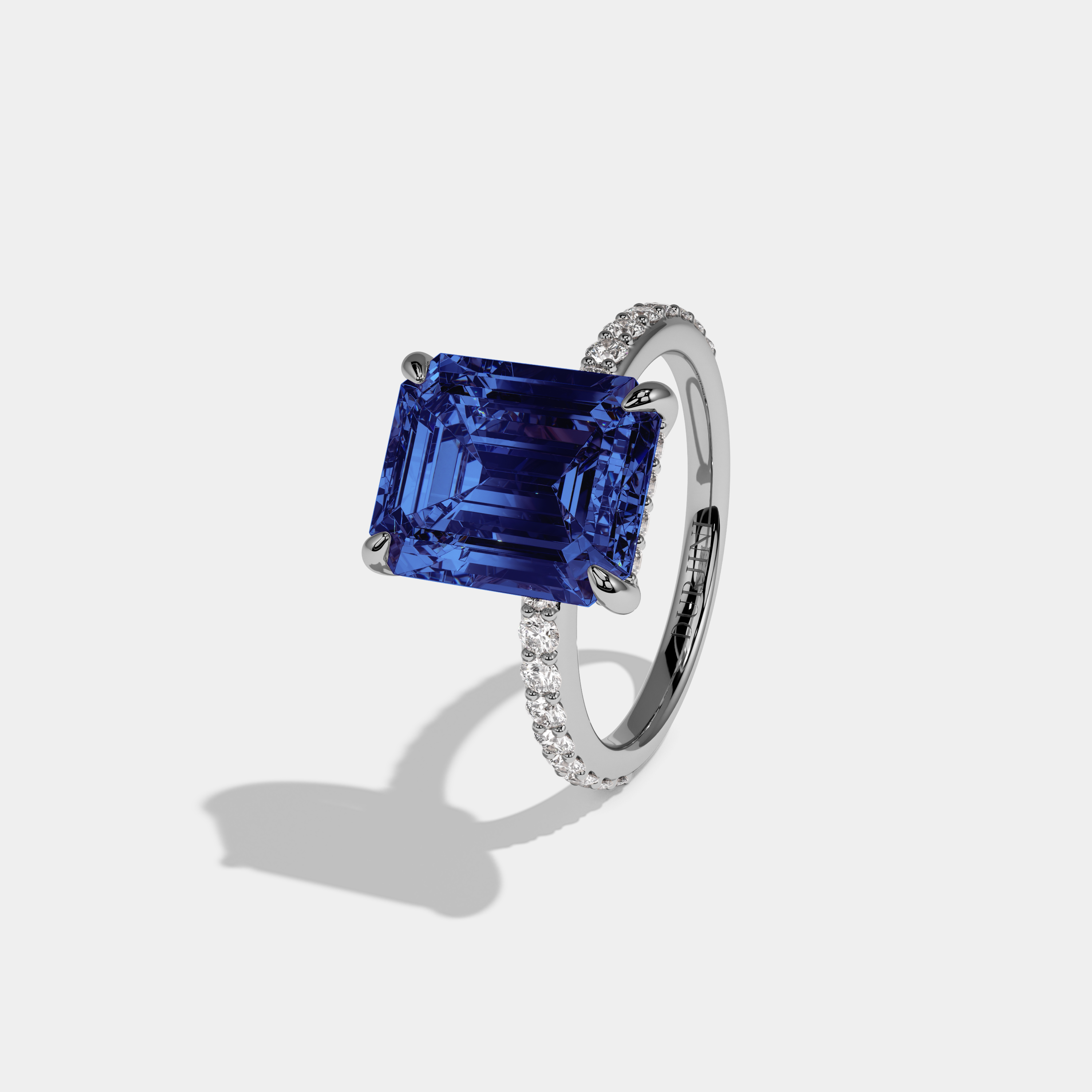 Louise Fancy Dark Blue Emerald Cut Diamond Band Engagement Ring 6ct 18K White Gold