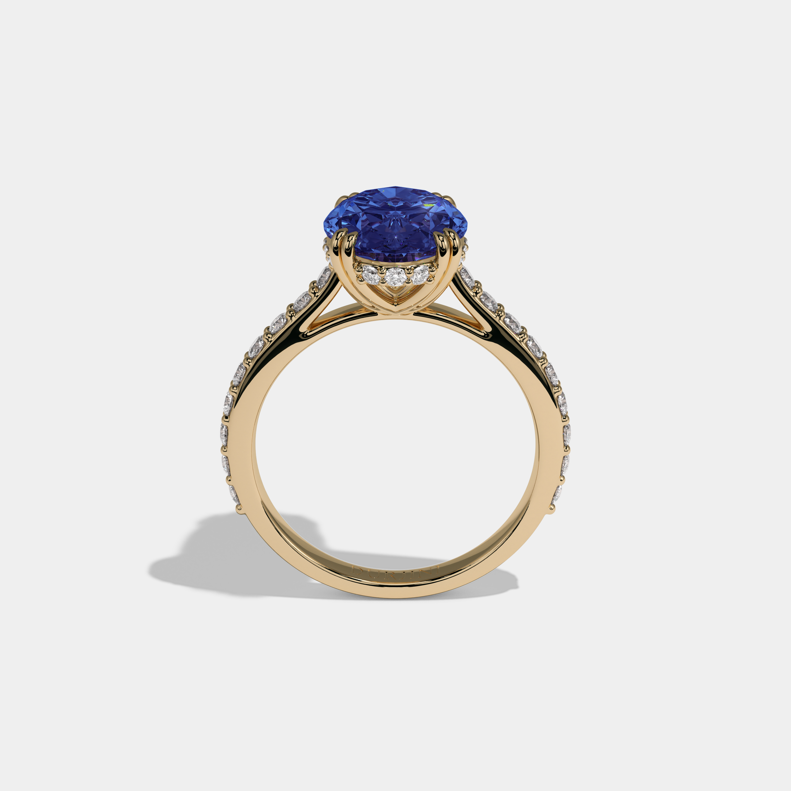 Mary Fancy Dark Blue Oval Cut Diamond Band Engagement Ring 7ct 18K Yellow Gold