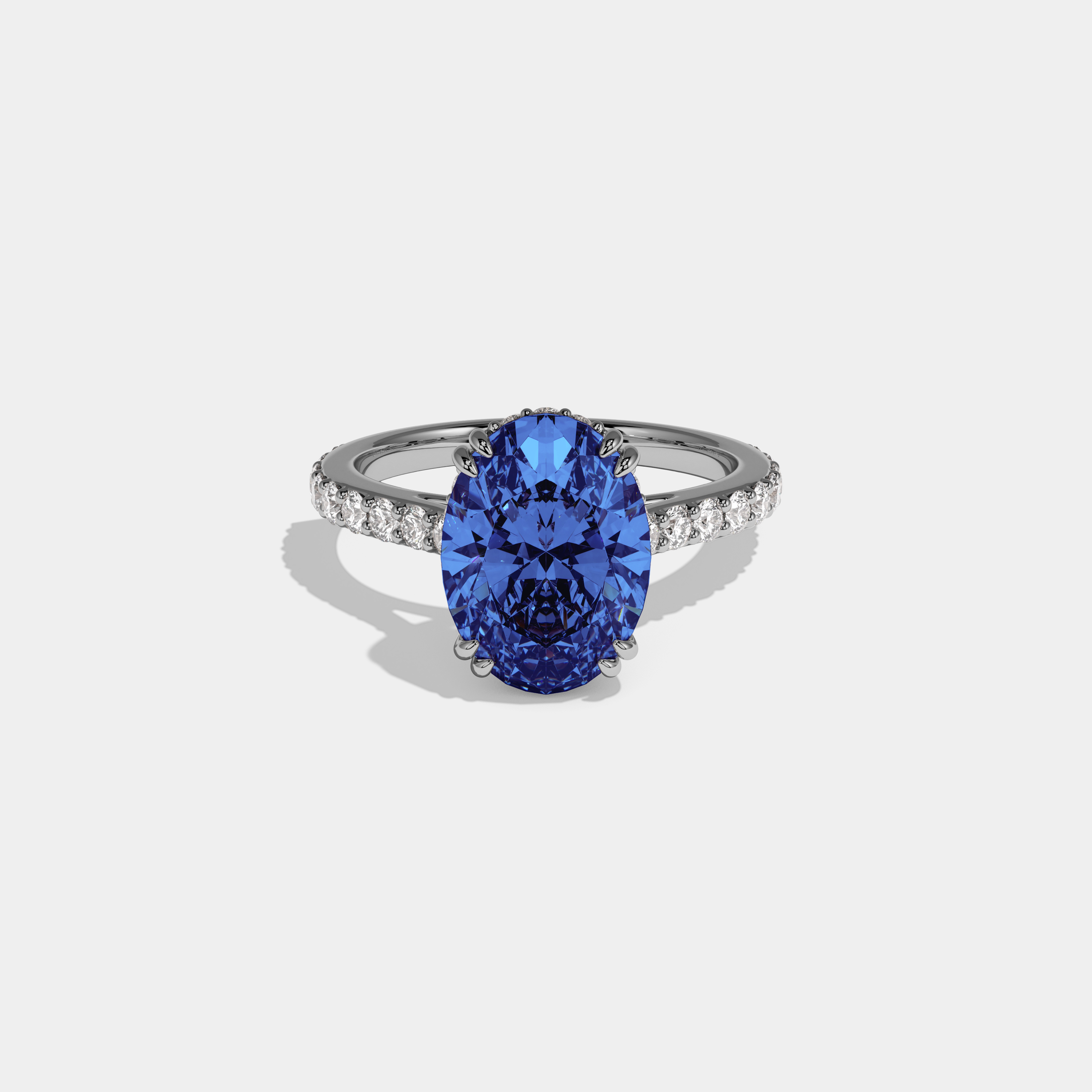 Sophia Fancy Dark Blue Oval Cut Diamond Band Engagement Ring 7ct 18K White Gold