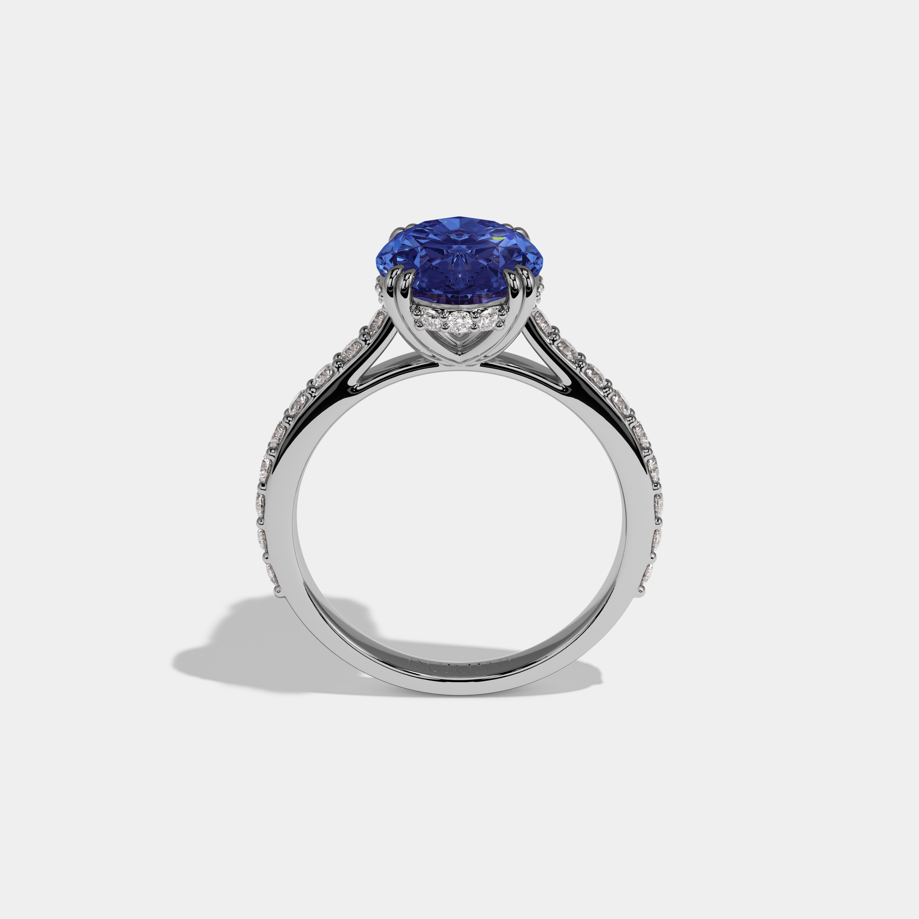 Sophia Fancy Dark Blue Oval Cut Diamond Band Engagement Ring 7ct 18K White Gold