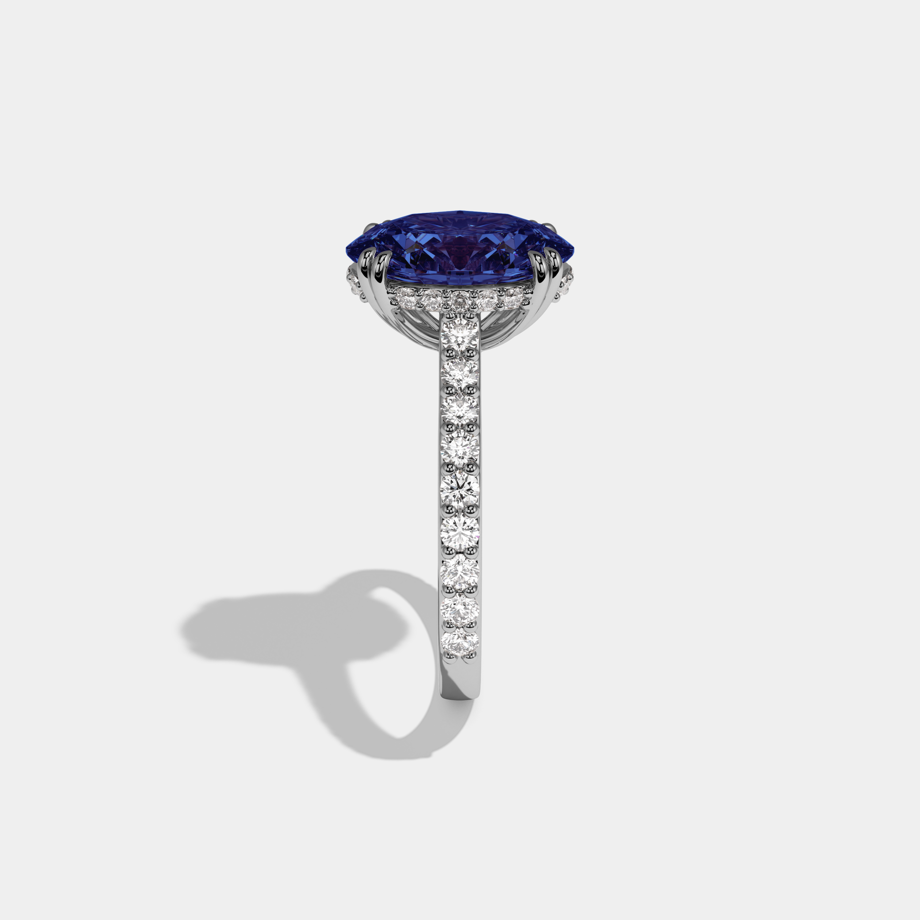 Sophia Fancy Dark Blue Oval Cut Diamond Band Engagement Ring 7ct 18K White Gold