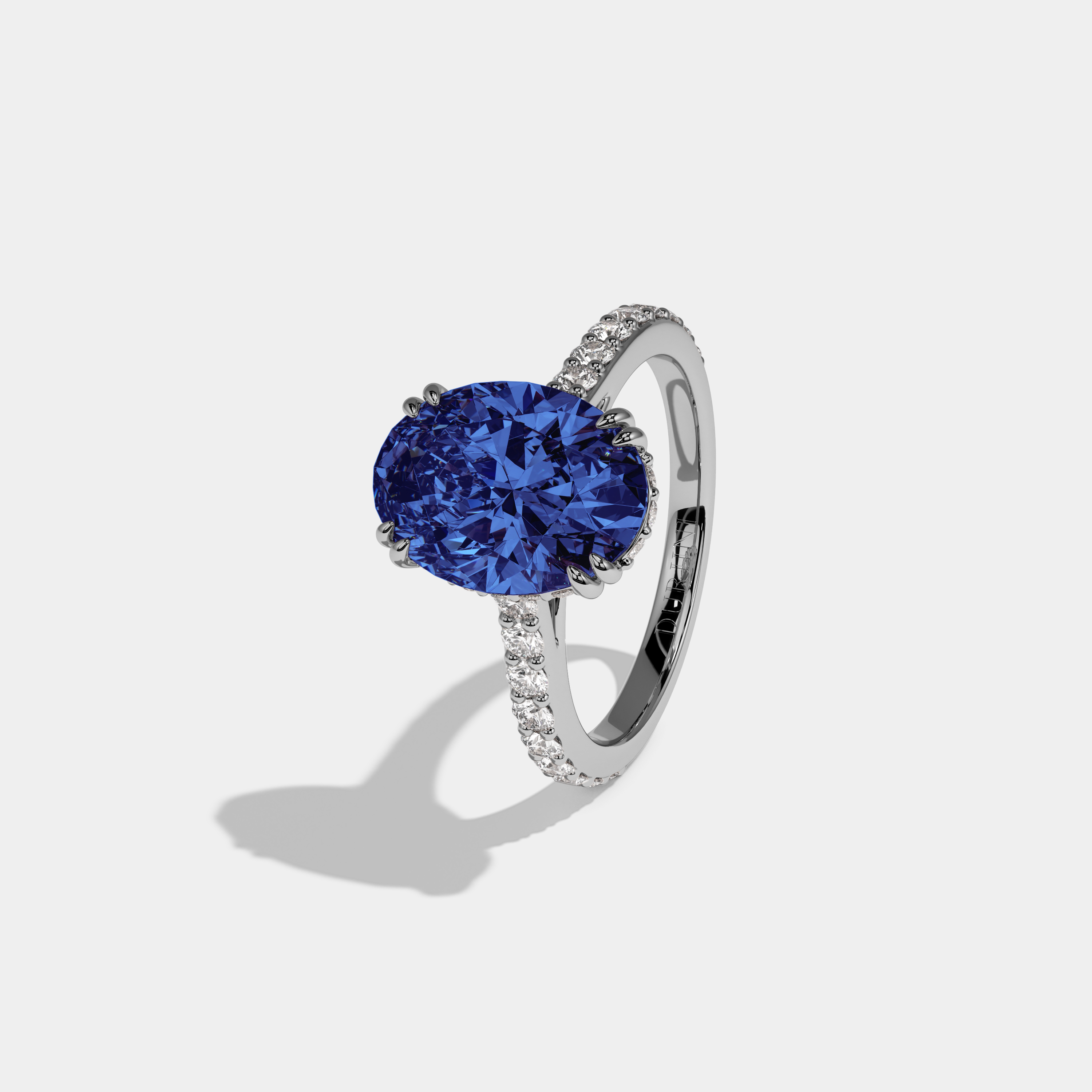 Sophia Fancy Dark Blue Oval Cut Diamond Band Engagement Ring 7ct 18K White Gold
