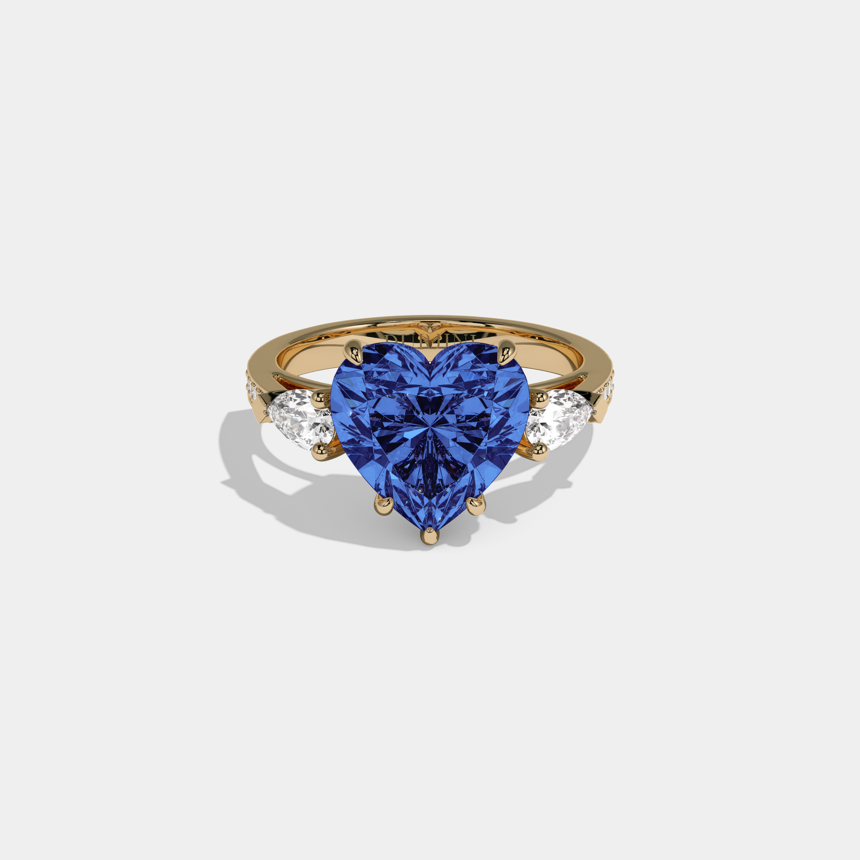 Mary Fancy Dark Blue Heart Brilliant Cut Diamond Band With Pear Sides Engagement Ring 7ct 18K Yellow Gold