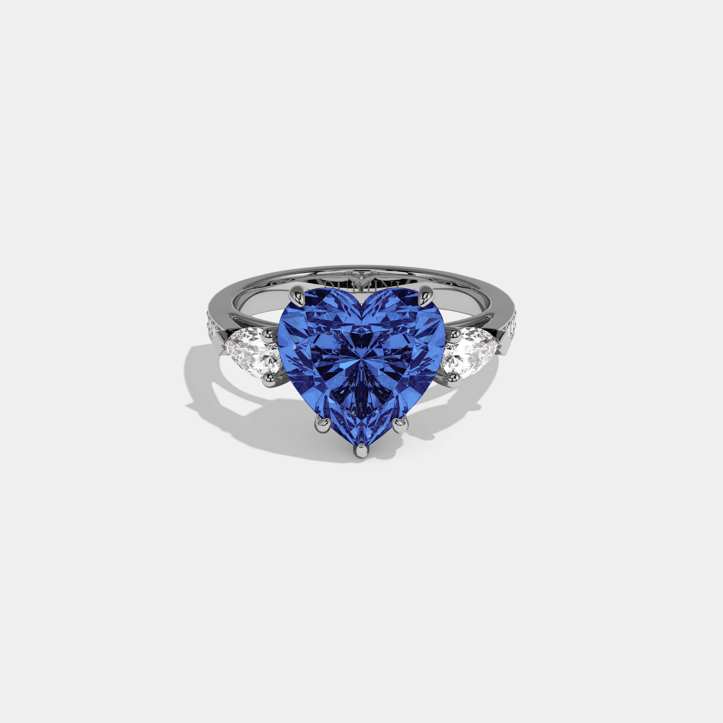 Sophia Fancy Dark Blue Heart Brilliant Cut Diamond Band With Pear Sides Engagement Ring 7ct 18K White Gold