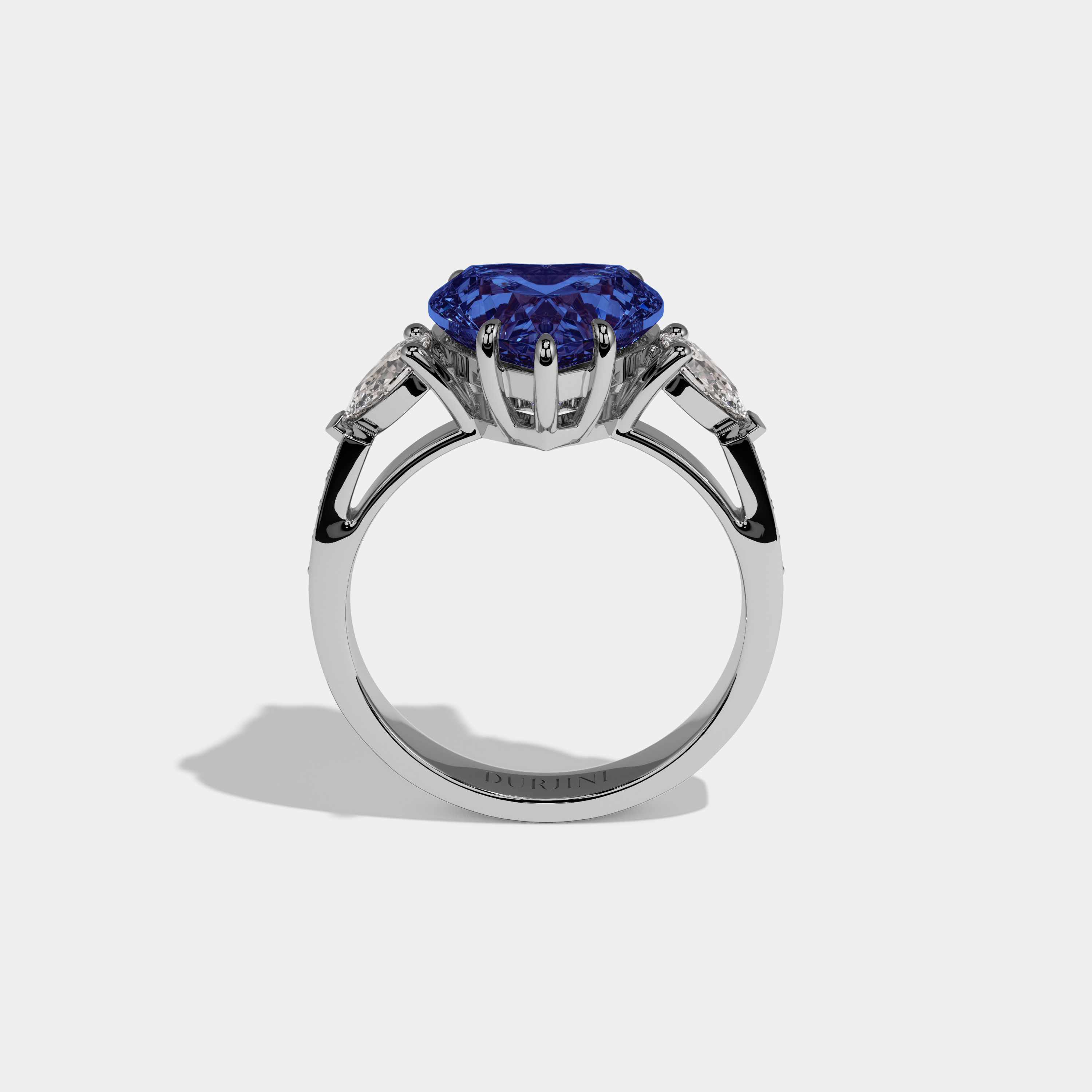 Sophia Fancy Dark Blue Heart Brilliant Cut Diamond Band With Pear Sides Engagement Ring 7ct 18K White Gold