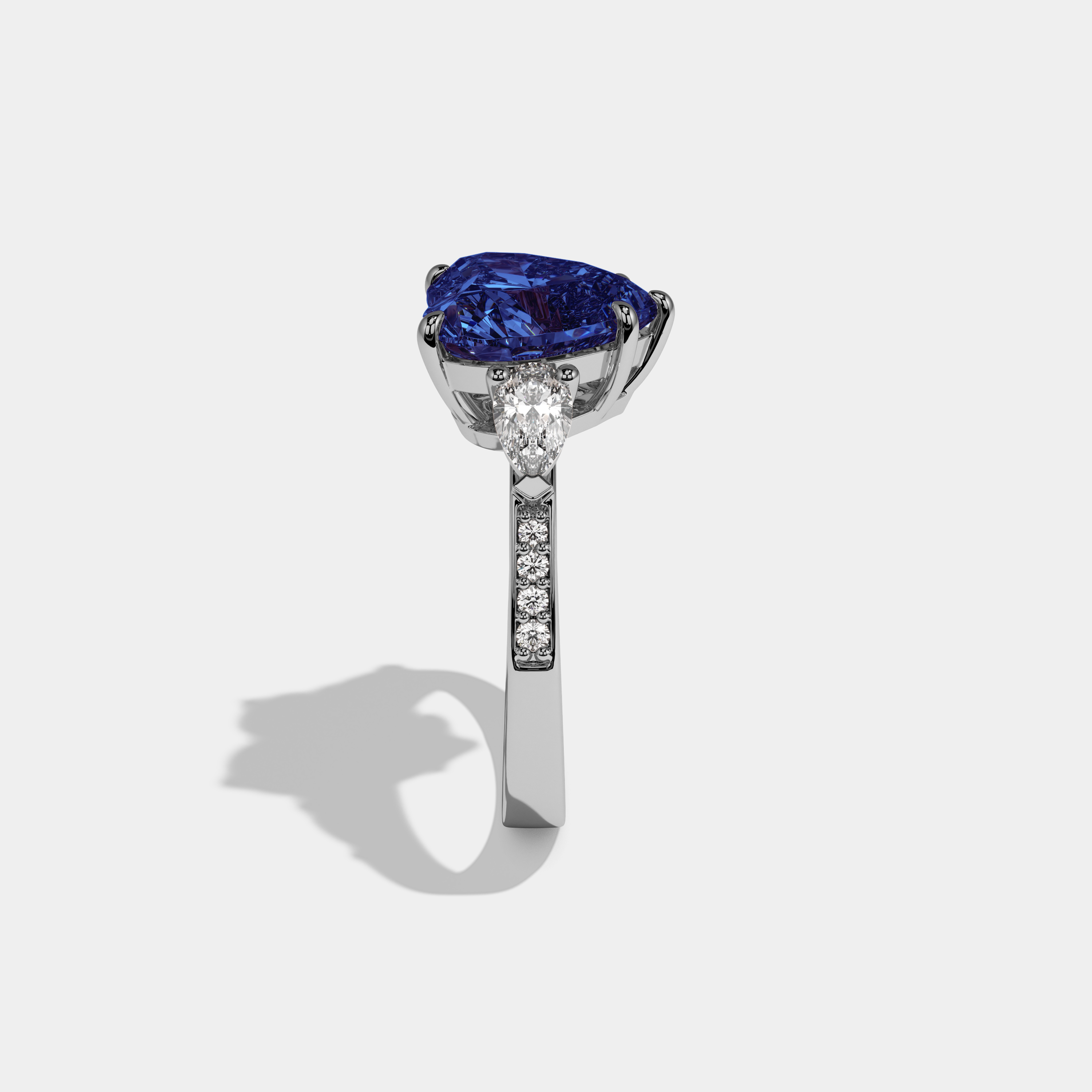 Sophia Fancy Dark Blue Heart Brilliant Cut Diamond Band With Pear Sides Engagement Ring 7ct 18K White Gold